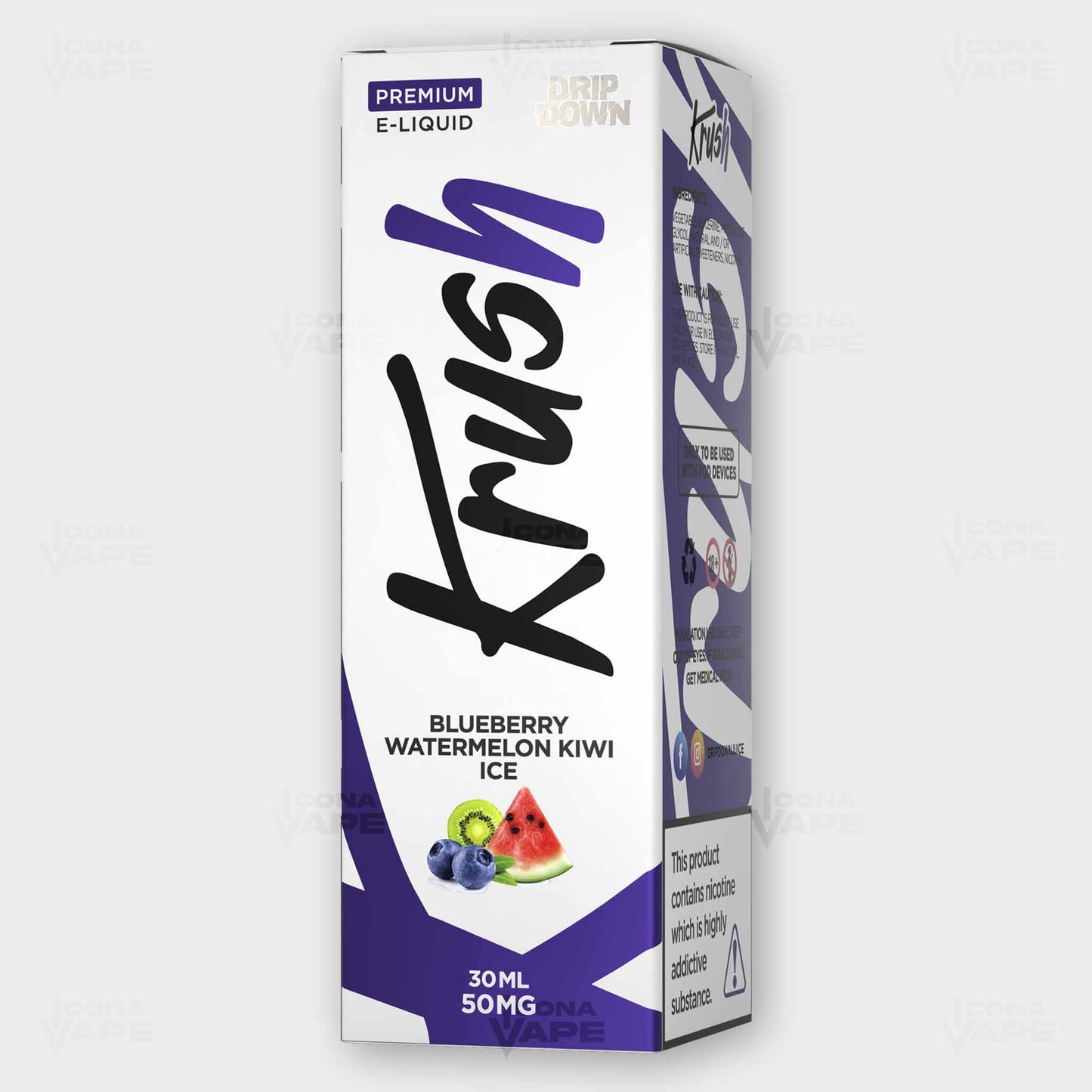 Drip Down Krush Blueberry Watermelon Kiwi Ice 30ml Box – Triple Fruit Ice Vape Juice Available in Pakistan