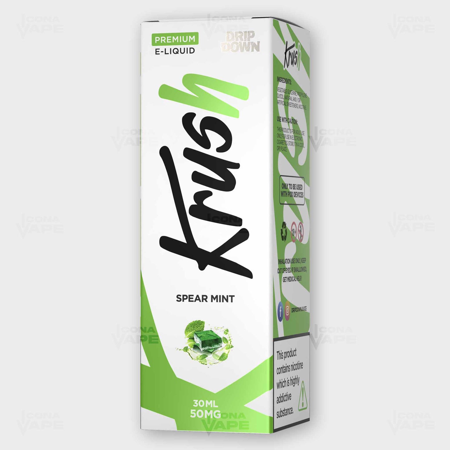 Drip Down Krush Spearmint Ice 30ml Box – Cool Mint Ice Salt Nic E-Liquid in Pakistan