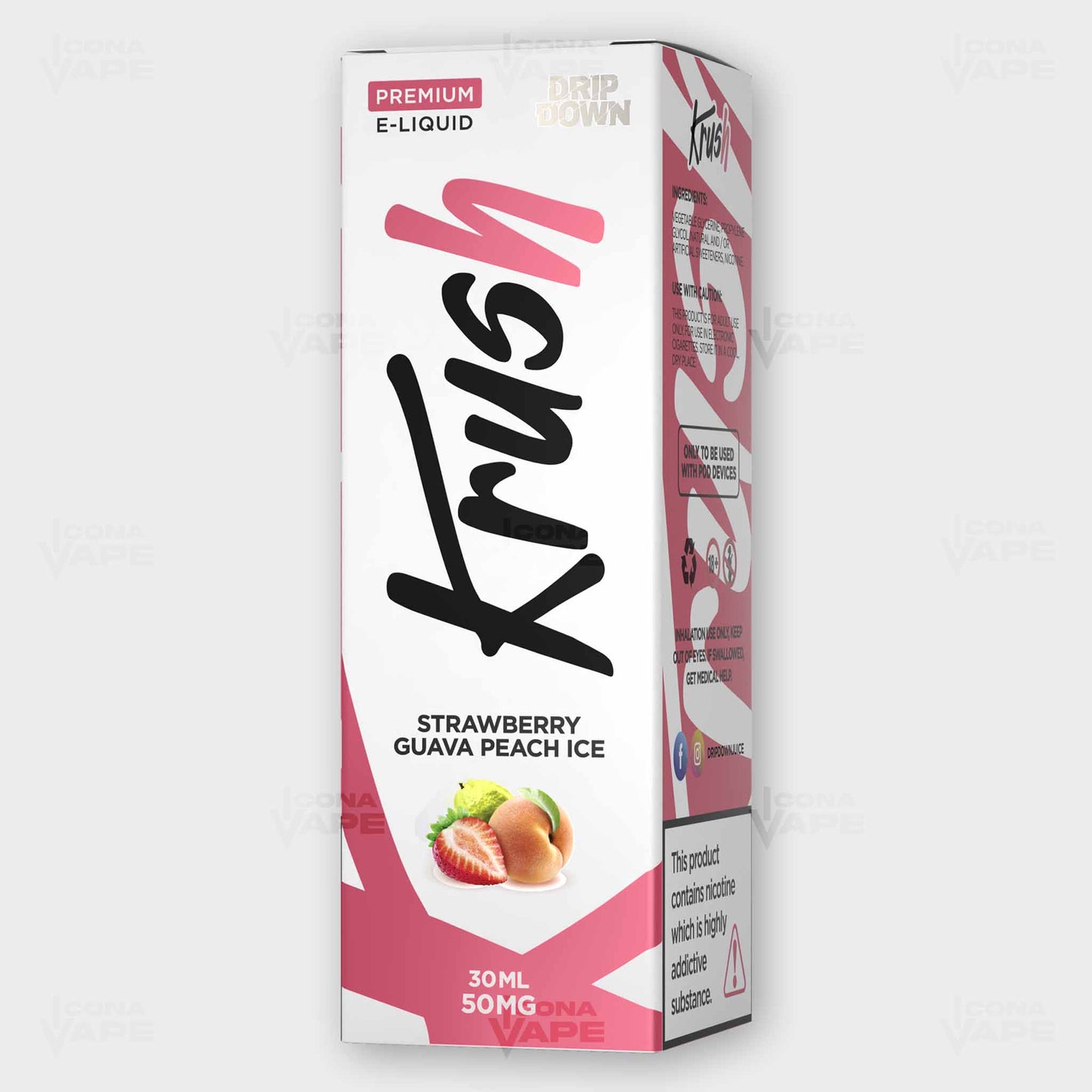 Drip Down Krush Strawberry Guava Peach Ice 30ml Box – Fruity Ice Salt Nic E-Liquid in Pakistan