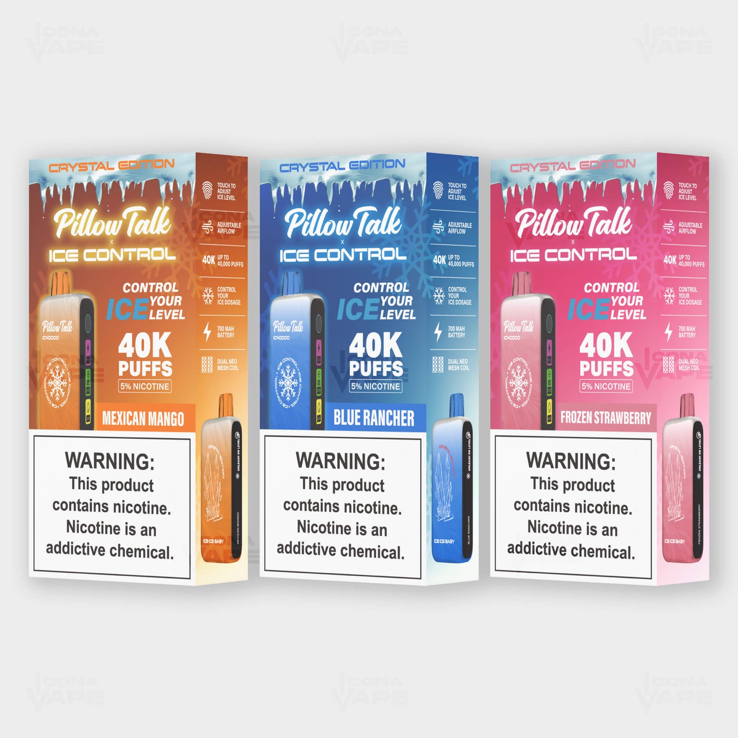 pillow talk ic40000 crystal edition packaging – mexican mango, blue rancher, frozen strawberry vape boxes pakistan