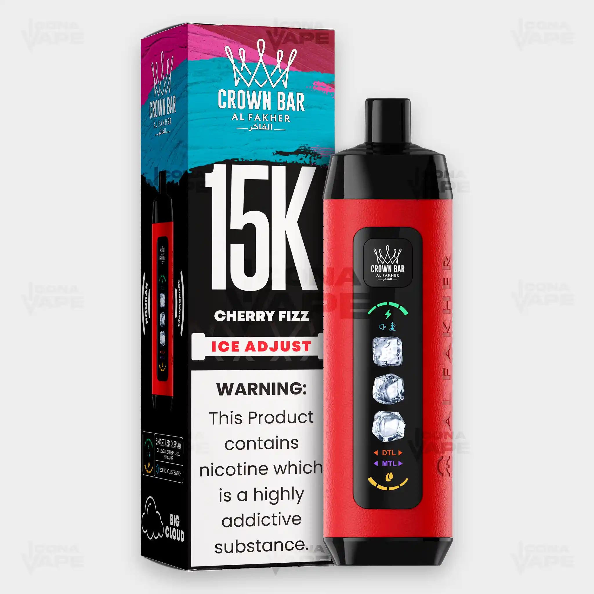 Al Fakher Crown Bar 15K Ice Adjust Cherry Fiesta in Pakistan - Disposable Vape - ICONA VAPE