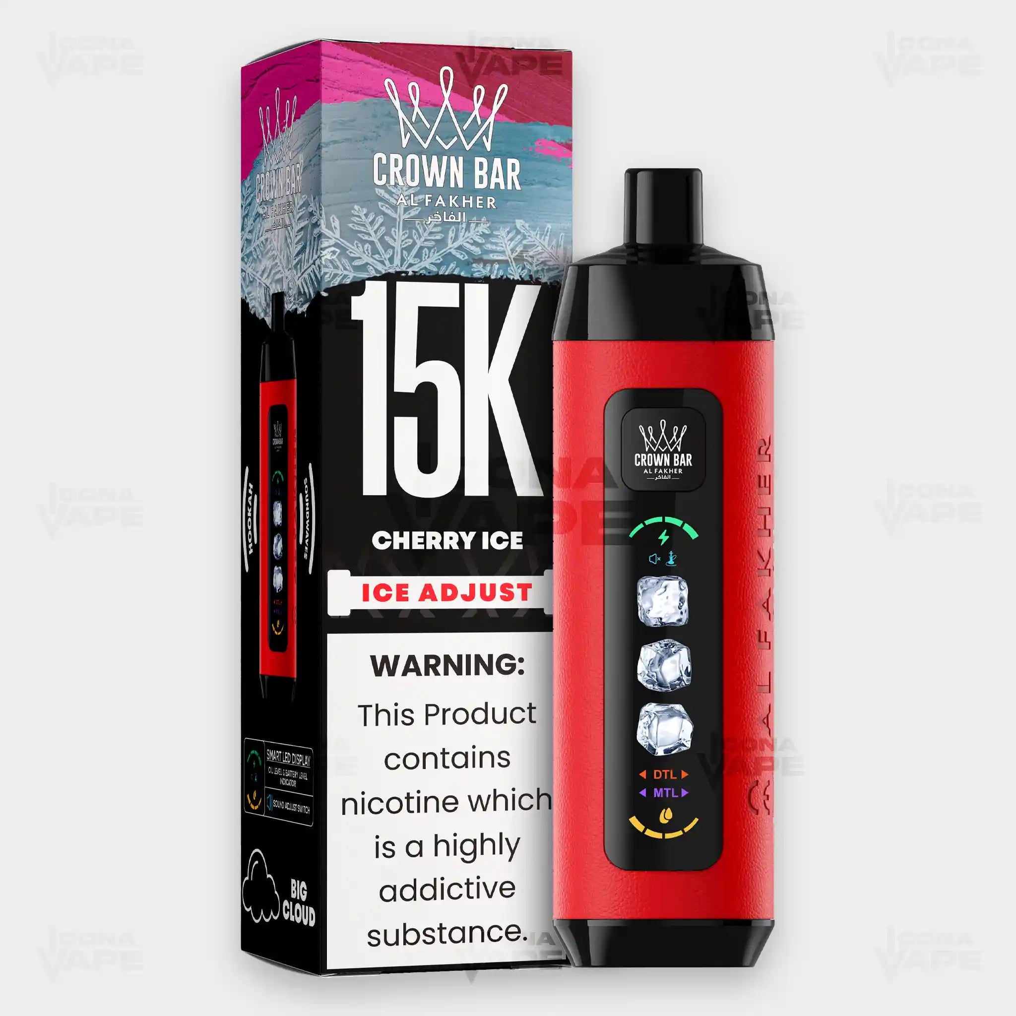 Al Fakher Crown Bar 15K Ice Adjust Cherry Fizz in Pakistan - Disposable Vape - ICONA VAPE