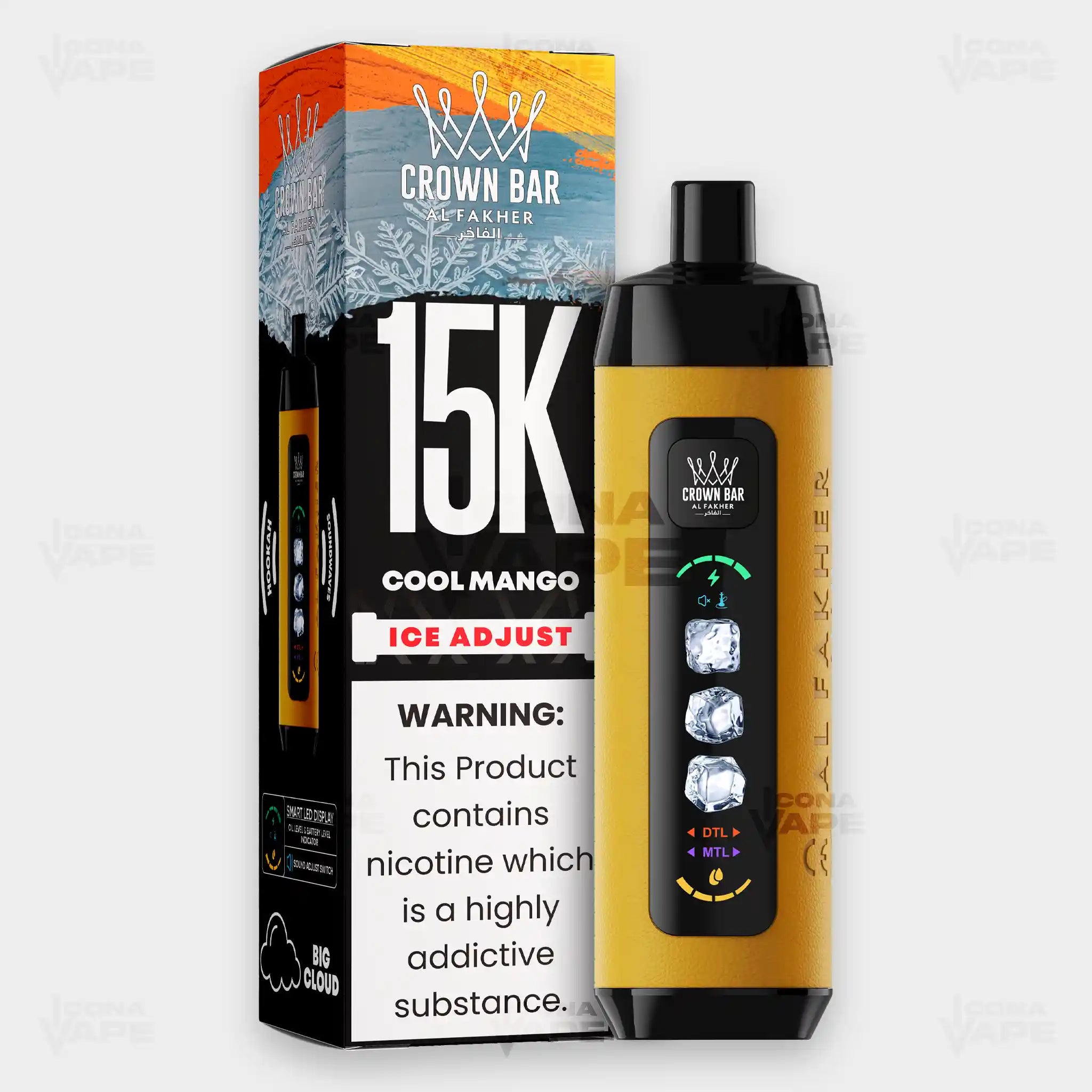 Al Fakher Crown Bar 15K Ice Adjust Cool Mango in Pakistan - Disposable Vape - ICONA VAPE
