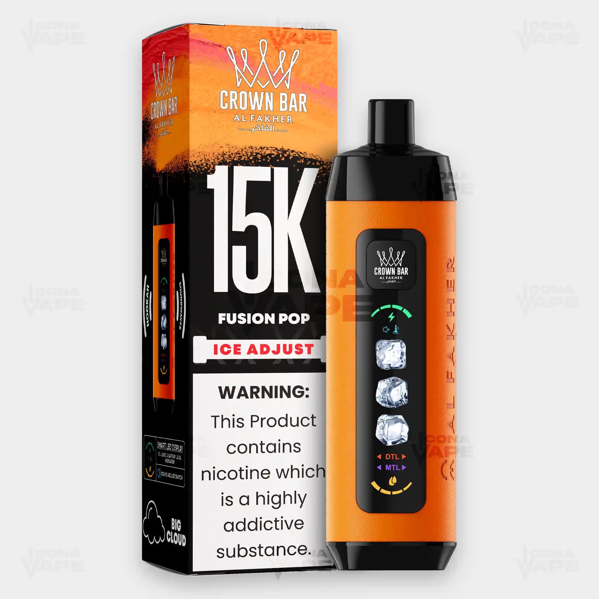Al Fakher Crown Bar 15K Ice Adjust Fusion Pop in Pakistan - Disposable Vape - ICONA VAPE
