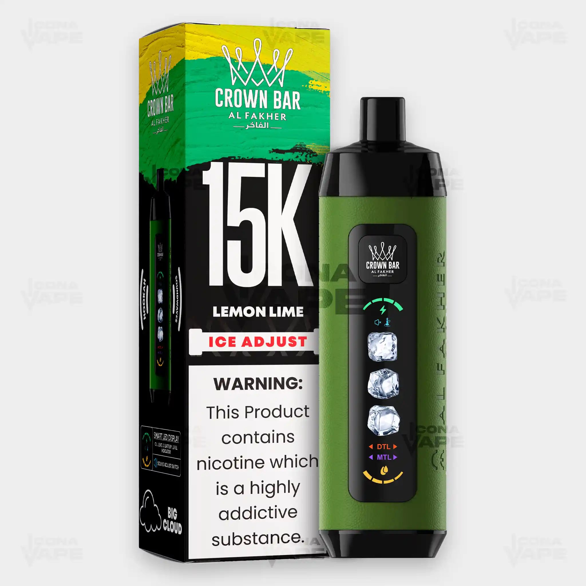 Al Fakher Crown Bar 15K Ice Adjust Lemon Lime in Pakistan - Disposable Vape - ICONA VAPE