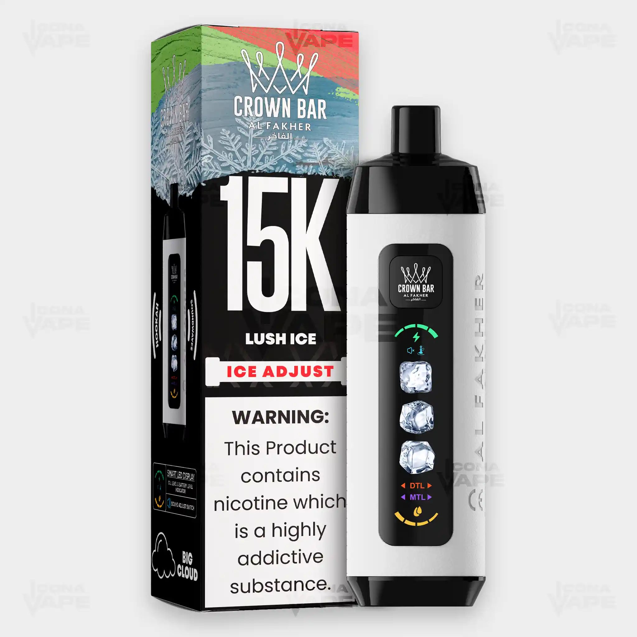 Al Fakher Crown Bar 15K Ice Adjust Lush Ice in Pakistan - Disposable Vape - ICONA VAPE