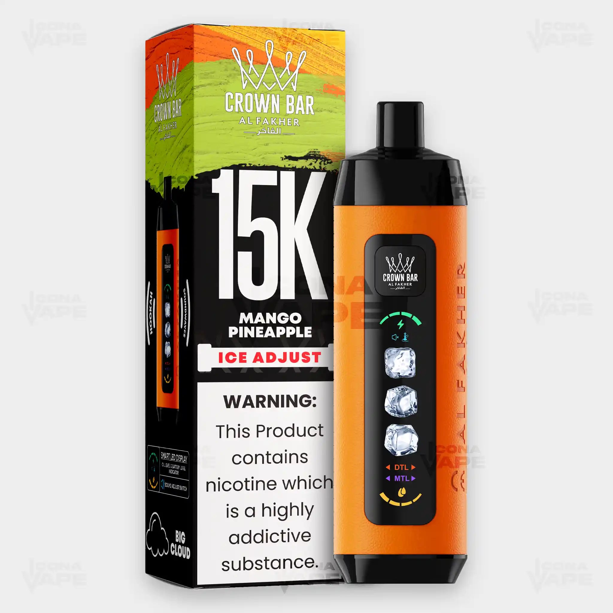 Al Fakher Crown Bar 15K Ice Adjust Mango Pineapple in Pakistan - Disposable Vape - ICONA VAPE