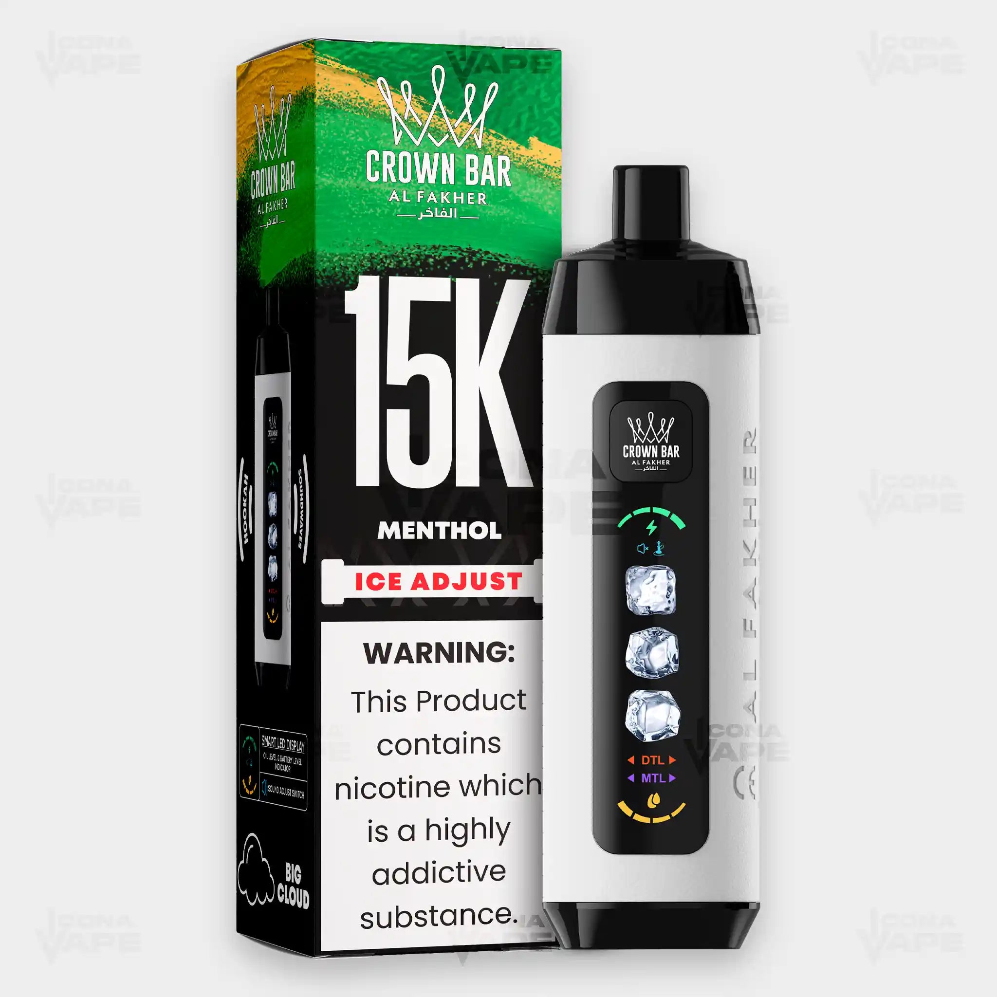 Al Fakher Crown Bar 15K Ice Adjust Menthol in Pakistan - Disposable Vape - ICONA VAPE