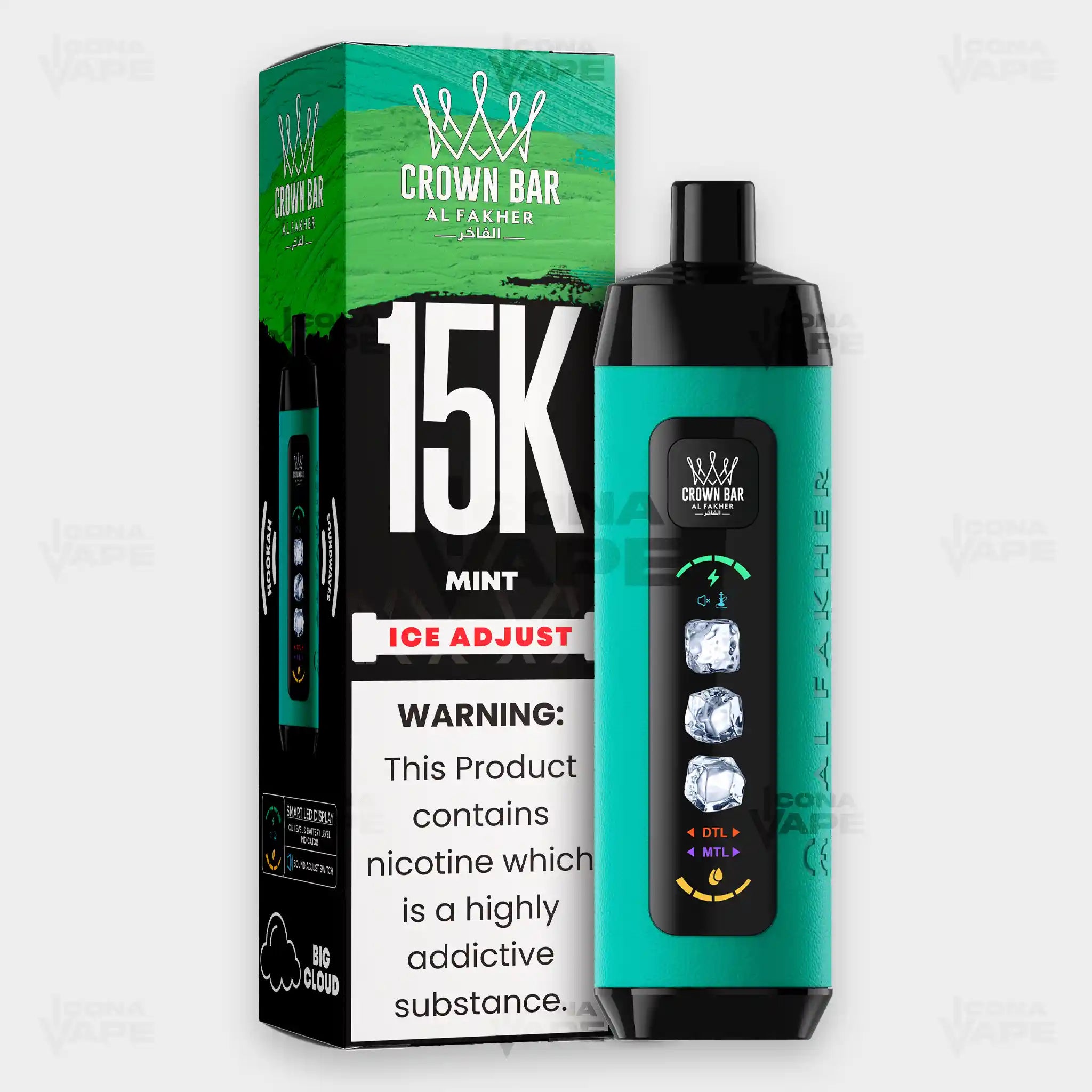 Al Fakher Crown Bar 15K Ice Adjust Mint in Pakistan - Disposable Vape - ICONA VAPE