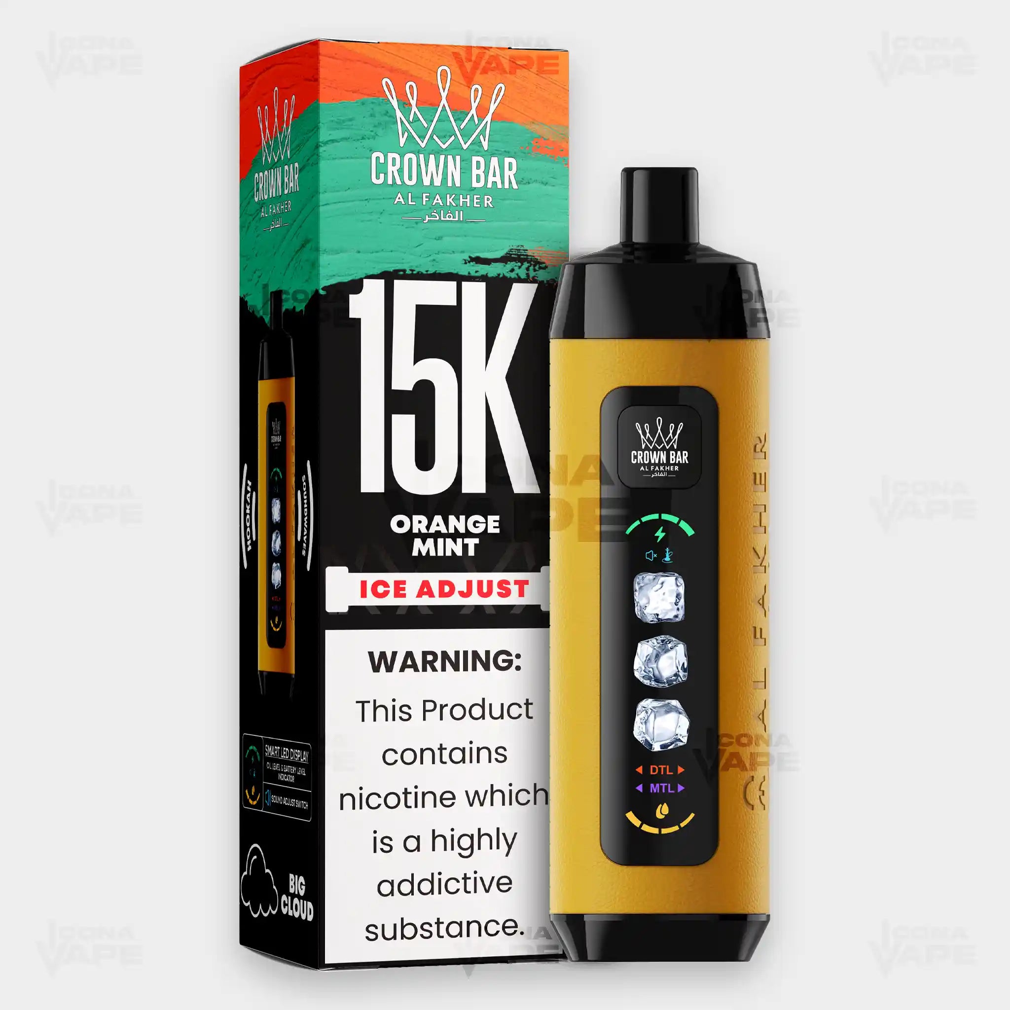 Al Fakher Crown Bar 15K Ice Adjust Orange Mint in Pakistan - Disposable Vape - ICONA VAPE
