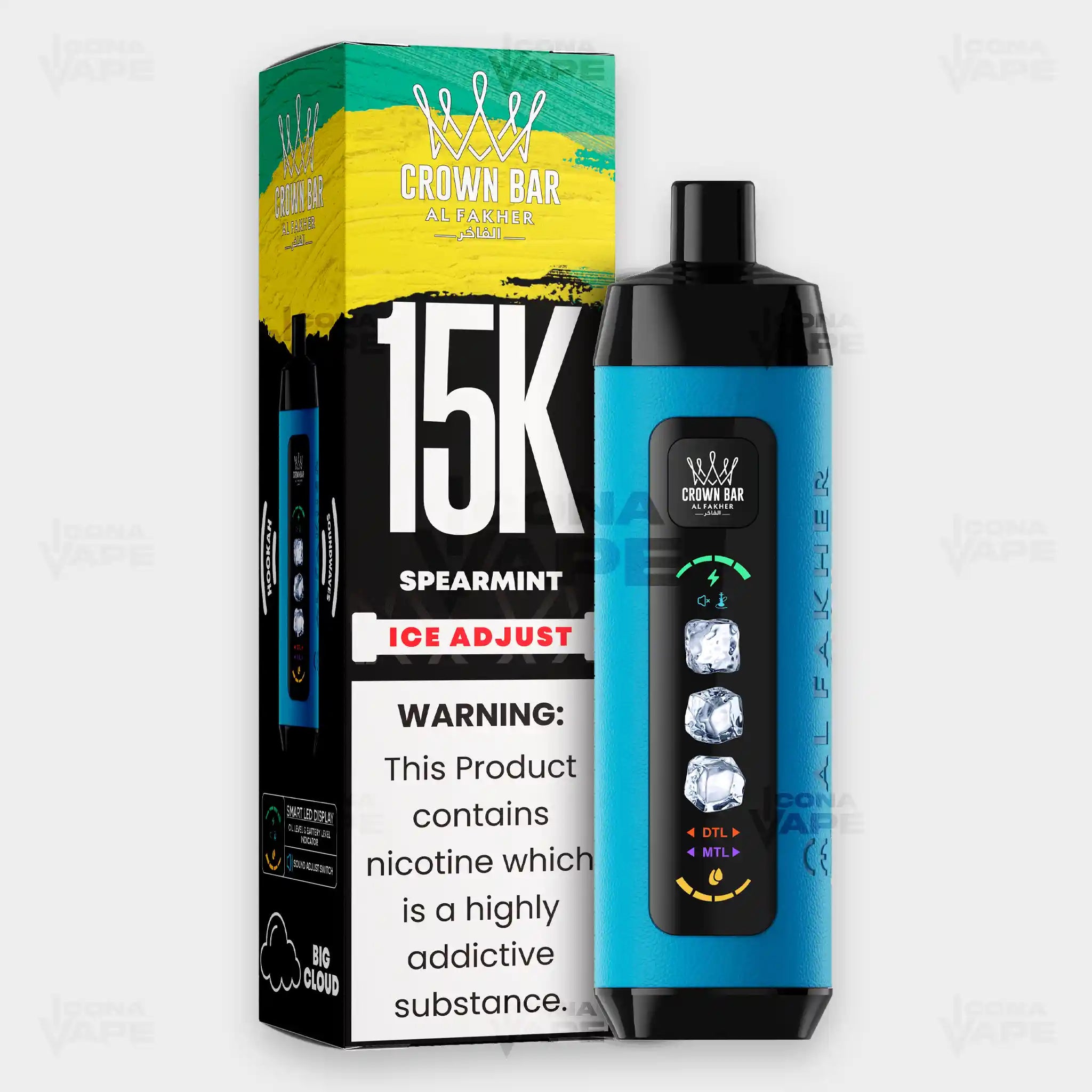 Al Fakher Crown Bar 15K Ice Adjust Spearmint in Pakistan - Disposable Vape - ICONA VAPE