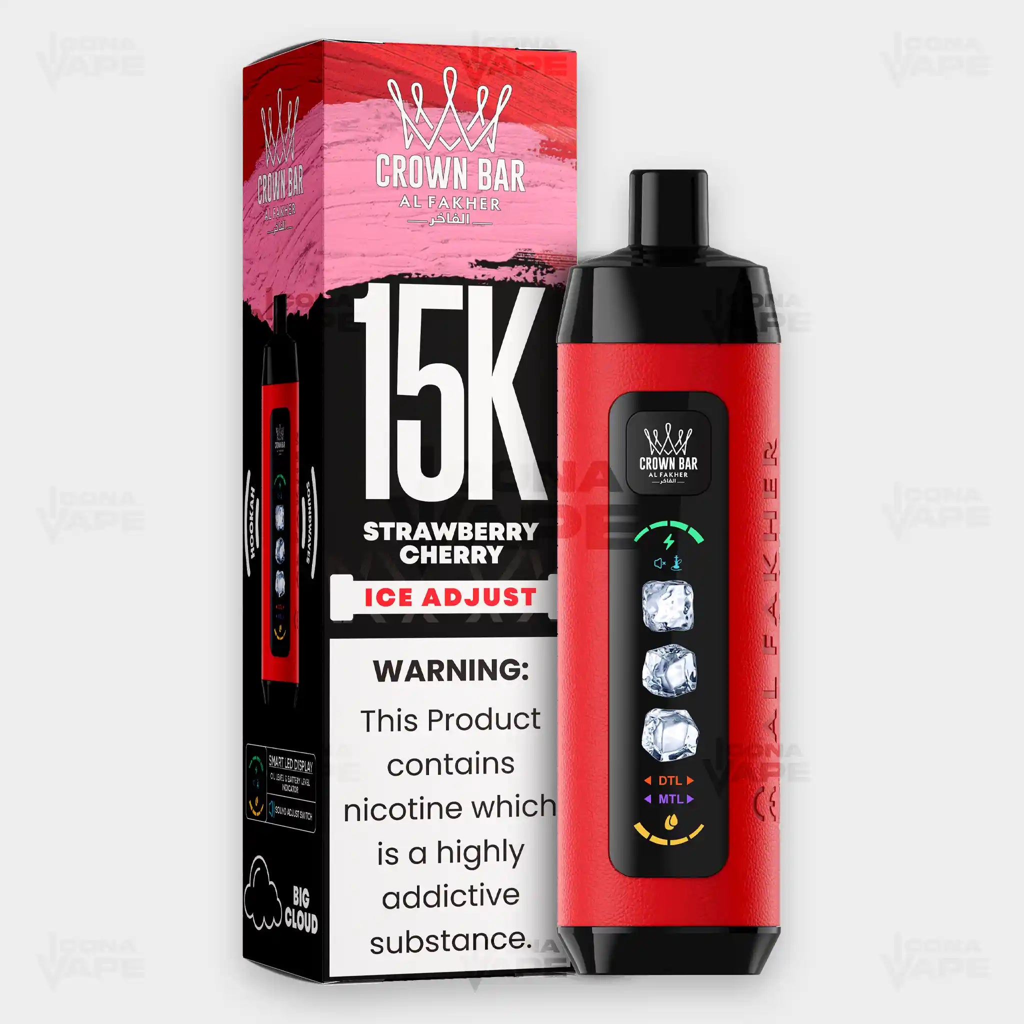 Al Fakher Crown Bar 15K Ice Adjust Strawberry Cherry in Pakistan - Disposable Vape - ICONA VAPE