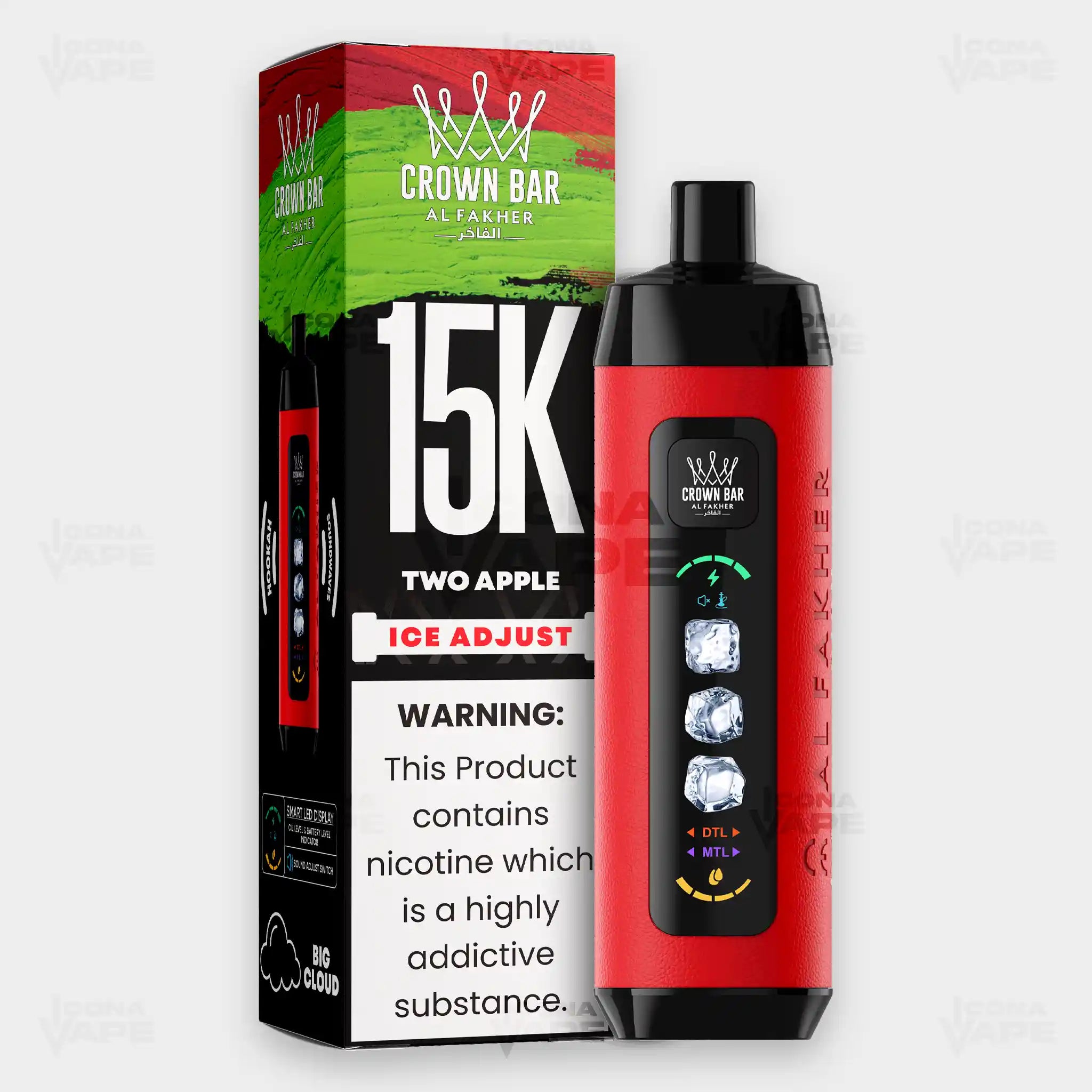 Al Fakher Crown Bar 15K Ice Adjust Two Apple in Pakistan - Disposable Vape - ICONA VAPE