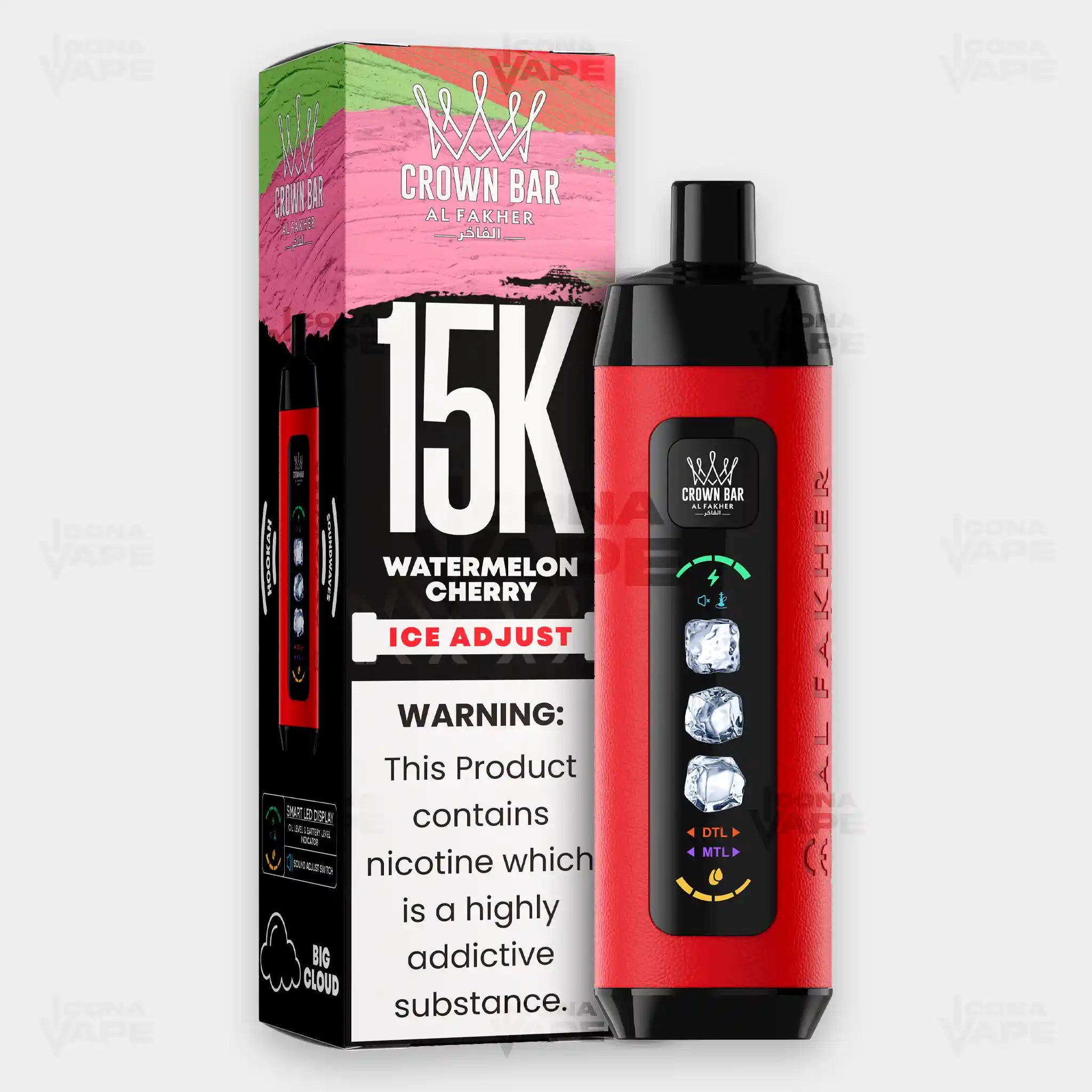 Al Fakher Crown Bar 15K Ice Adjust Watermelon Cherry in Pakistan - Disposable Vape - ICONA VAPE