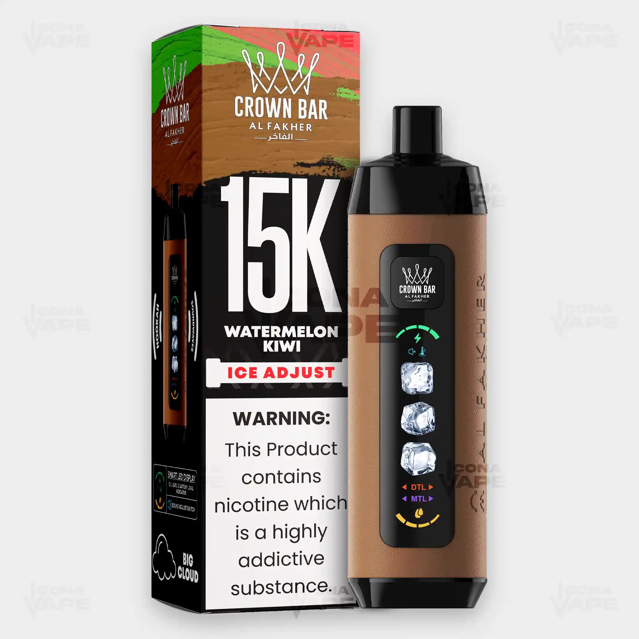 Al Fakher Crown Bar 15K Ice Adjust Watermelon Kiwi in Pakistan - Disposable Vape - ICONA VAPE