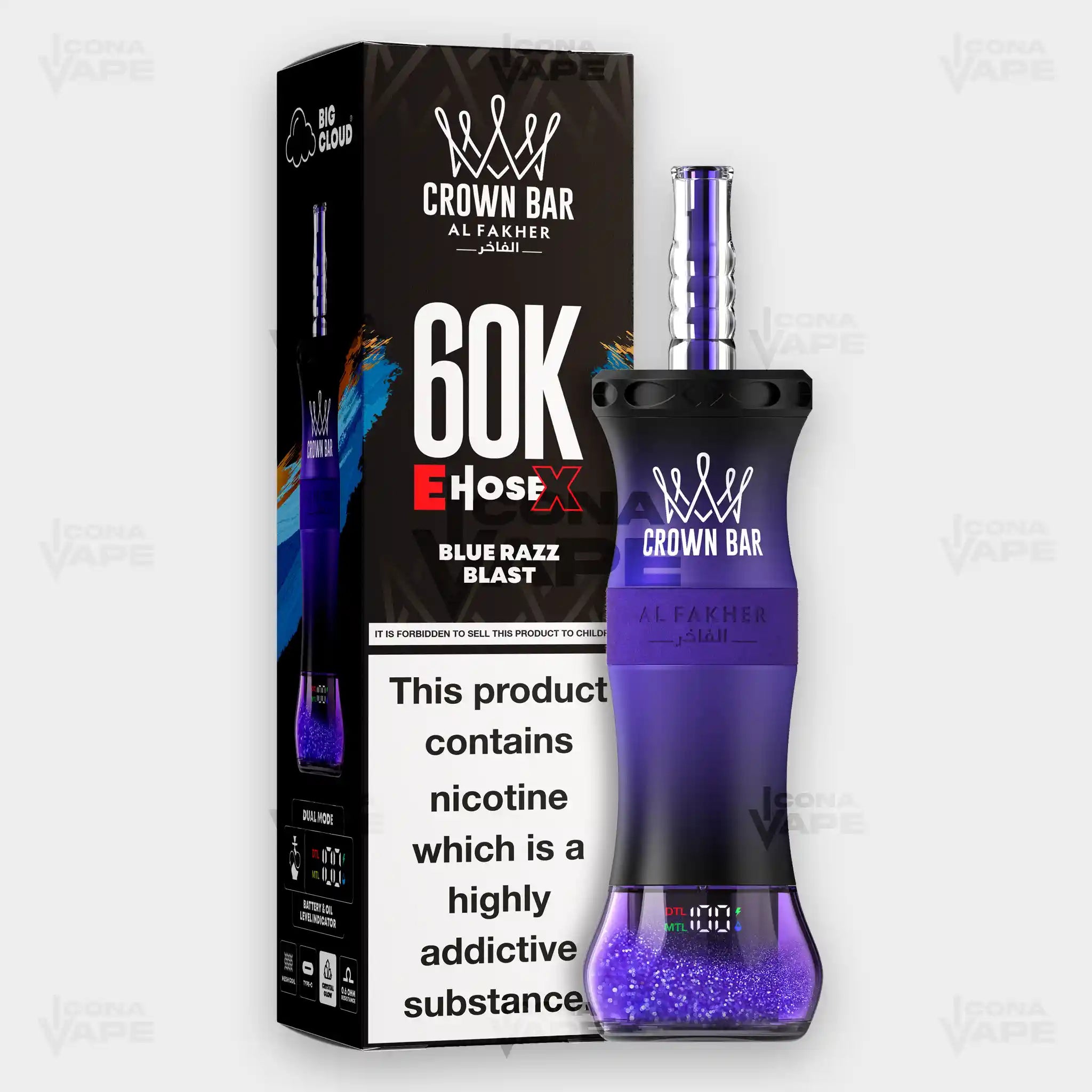 Al Fakher Crown Bar E-Hose X Blackcurrant Mint - 60,000 Puffs Disposable Vape - Buy in Pakistan - ICONA VAPE
