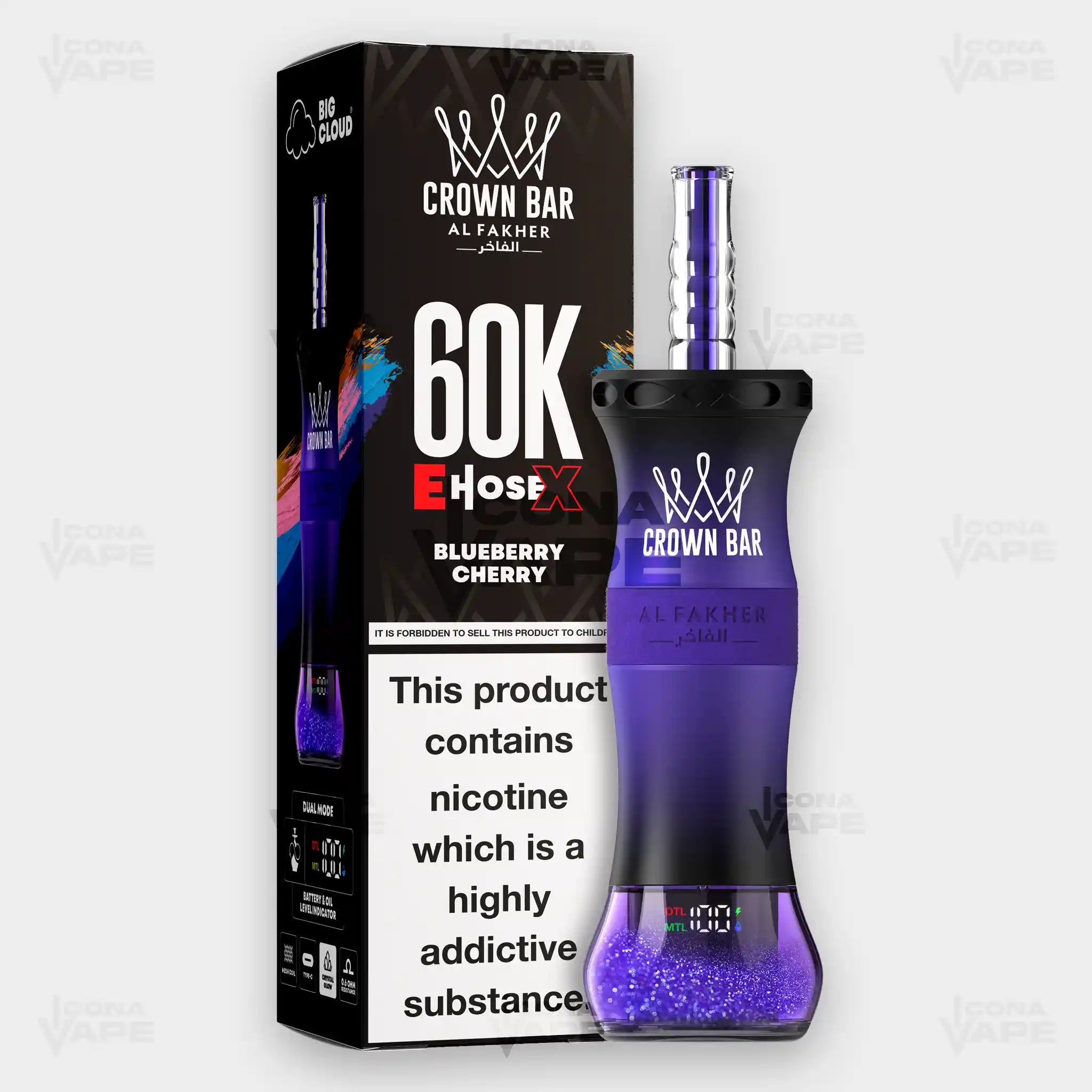 Al Fakher Crown Bar E-Hose X Blue Razz Lemonade - 60,000 Puffs Disposable Vape - Buy in Pakistan - ICONA VAPE
