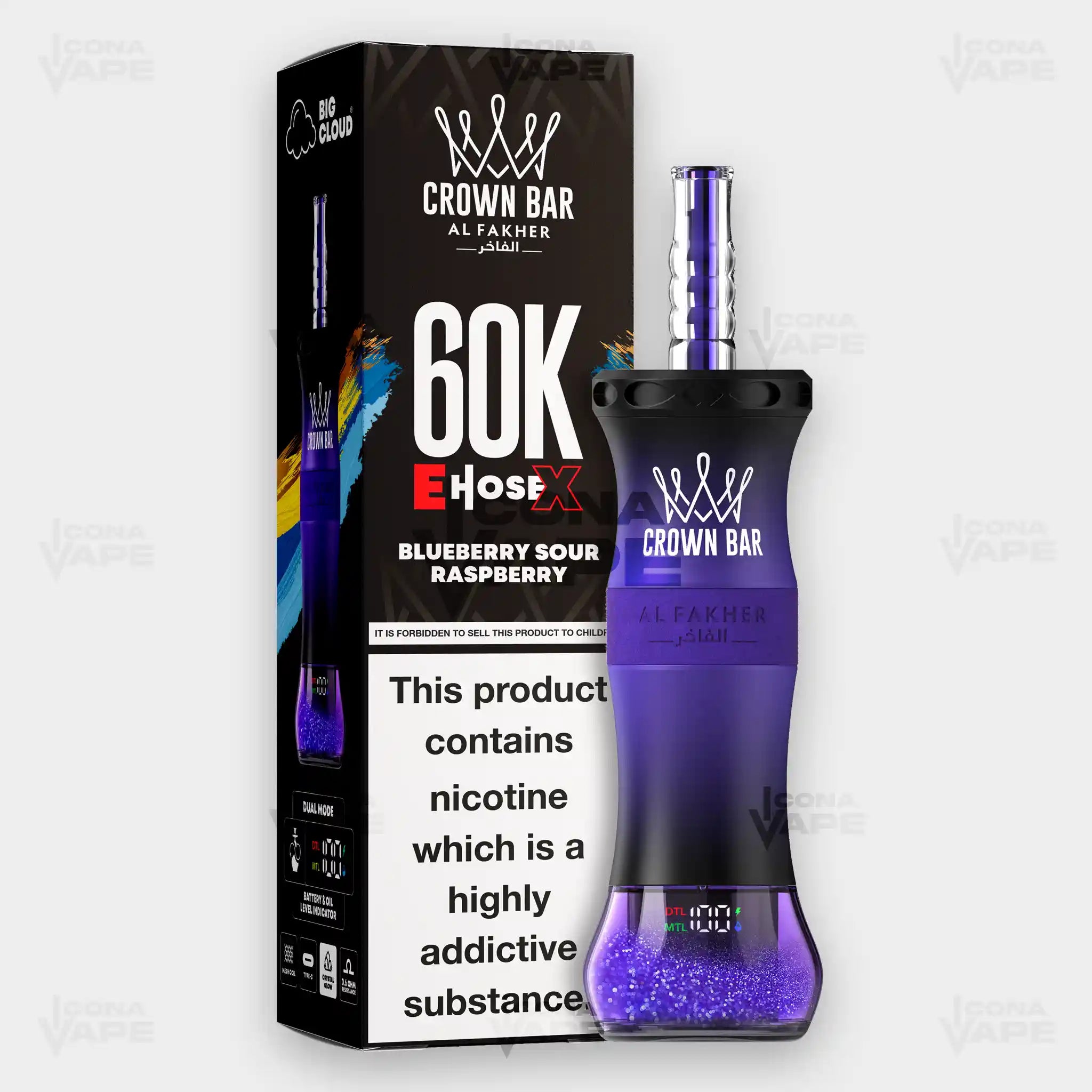 Al Fakher Crown Bar E-Hose X Ice Blue - 60,000 Puffs Disposable Vape - Buy in Pakistan - ICONA VAPE