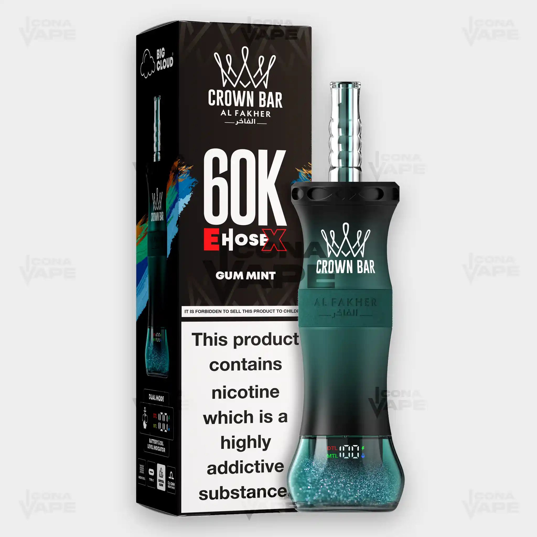 Al Fakher Crown Bar E-Hose X Grape - 60,000 Puffs Disposable Vape - Buy in Pakistan - ICONA VAPE