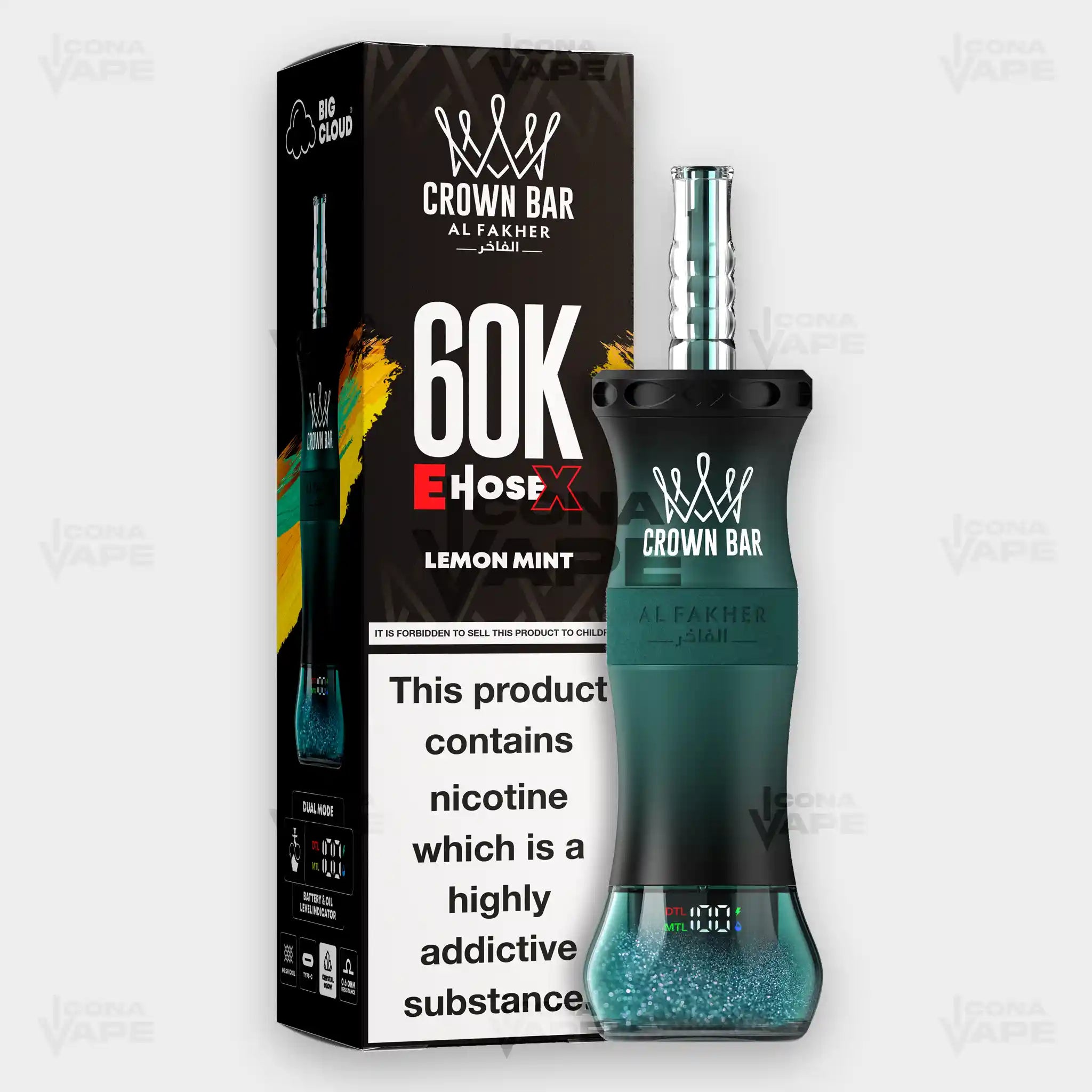 Al Fakher Crown Bar E-Hose X Lemon Mint - 60,000 Puffs Disposable Vape - Buy in Pakistan - ICONA VAPE