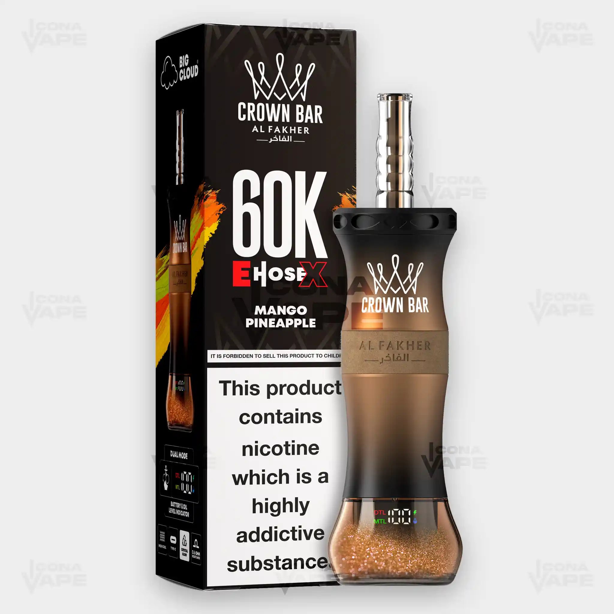 Al Fakher Crown Bar E-Hose X Mango Pineapple - 60,000 Puffs Disposable Vape - Buy in Pakistan - ICONA VAPE