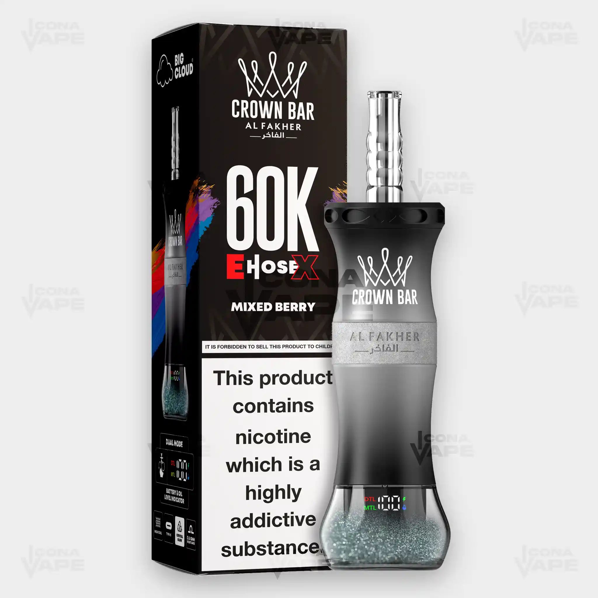 Al Fakher Crown Bar E-Hose X Mixed Berry - 60,000 Puffs Disposable Vape - Buy in Pakistan - ICONA VAPE