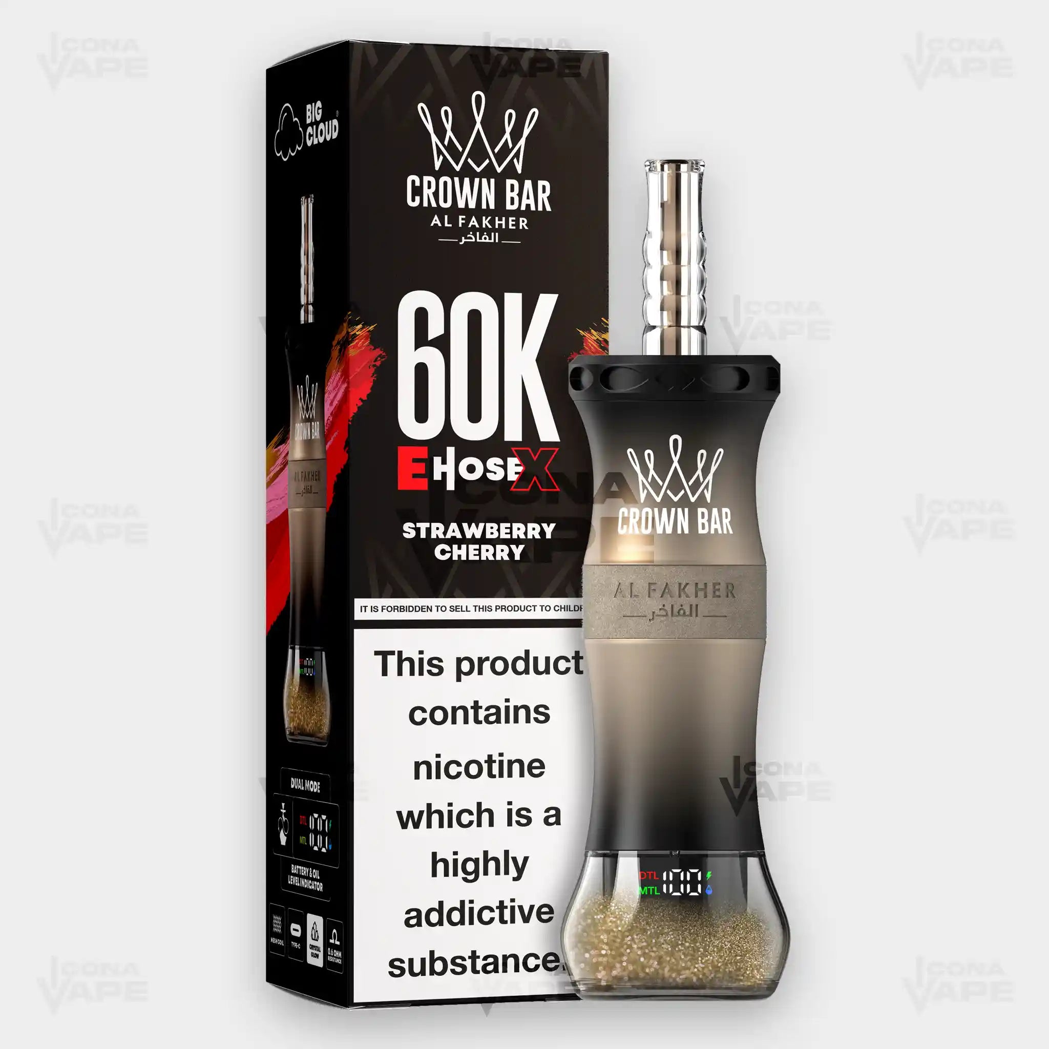 Al Fakher Crown Bar E-Hose X Strawberry Cherry - 60,000 Puffs Disposable Vape - Buy in Pakistan - ICONA VAPE