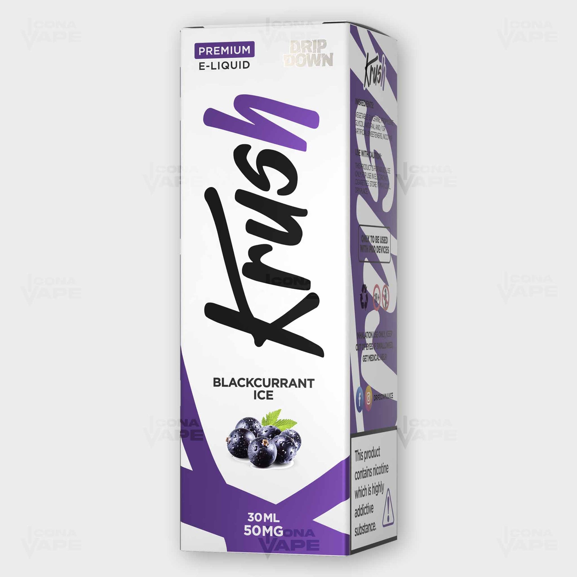 Drip Down Krush Blackcurrant Ice 30ml Box – Bold Blackcurrant E-Liquid with Icy Finish in Pakistan