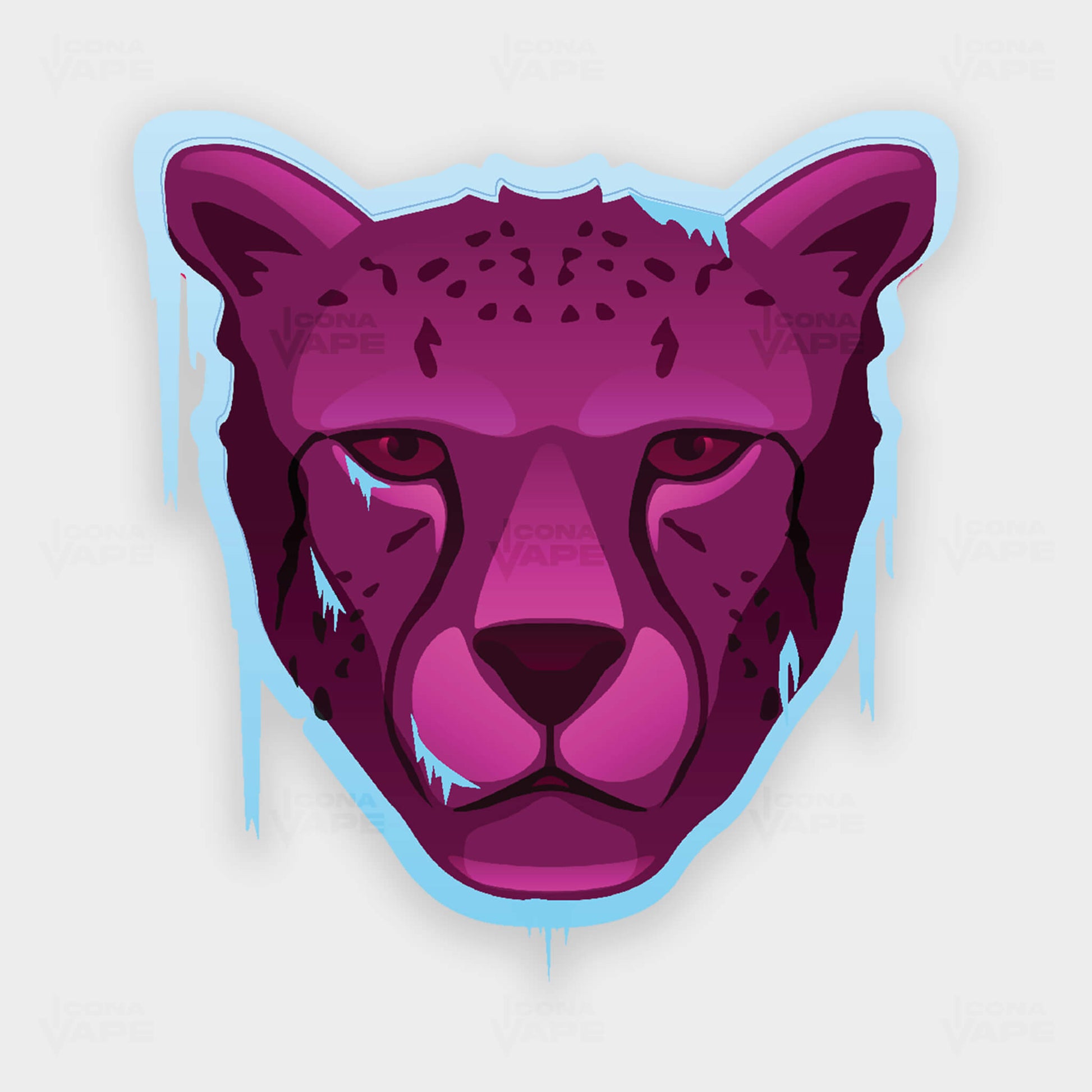 Dr Vapes Pink Frozen Panther – Ice-themed cheetah face logo with blue frosty accents, Dr Vapes Frozen Series & Dr Vapes Pink Series