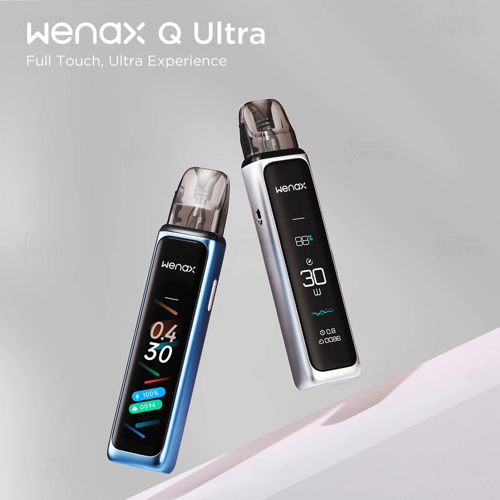 wenax q ultra blue and silver pod vape system by geekvape with smart screen 