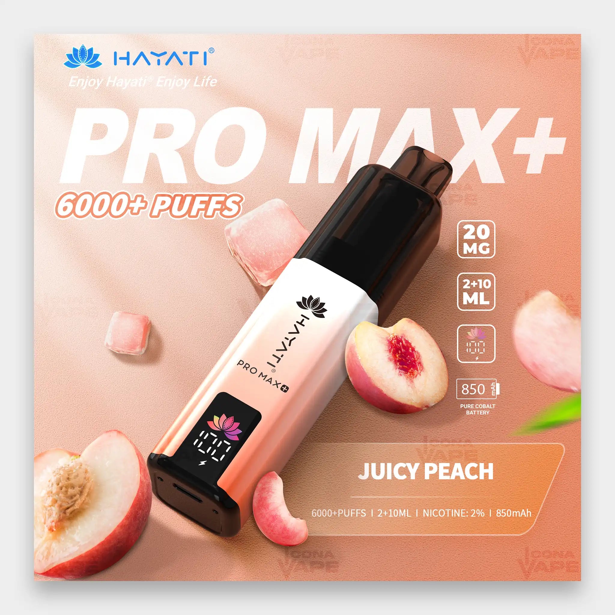 Hayati Pro Max+ 6000 Kit 6000 Puffs 20mg Juicy Peach