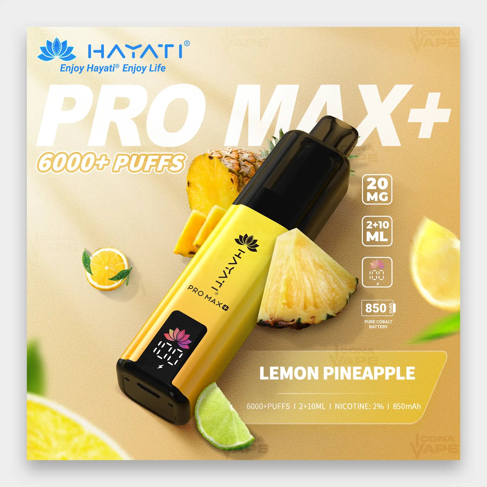 Hayati Pro Max+ 6000 Kit 6000 Puffs 20mg Lemon Pineapple