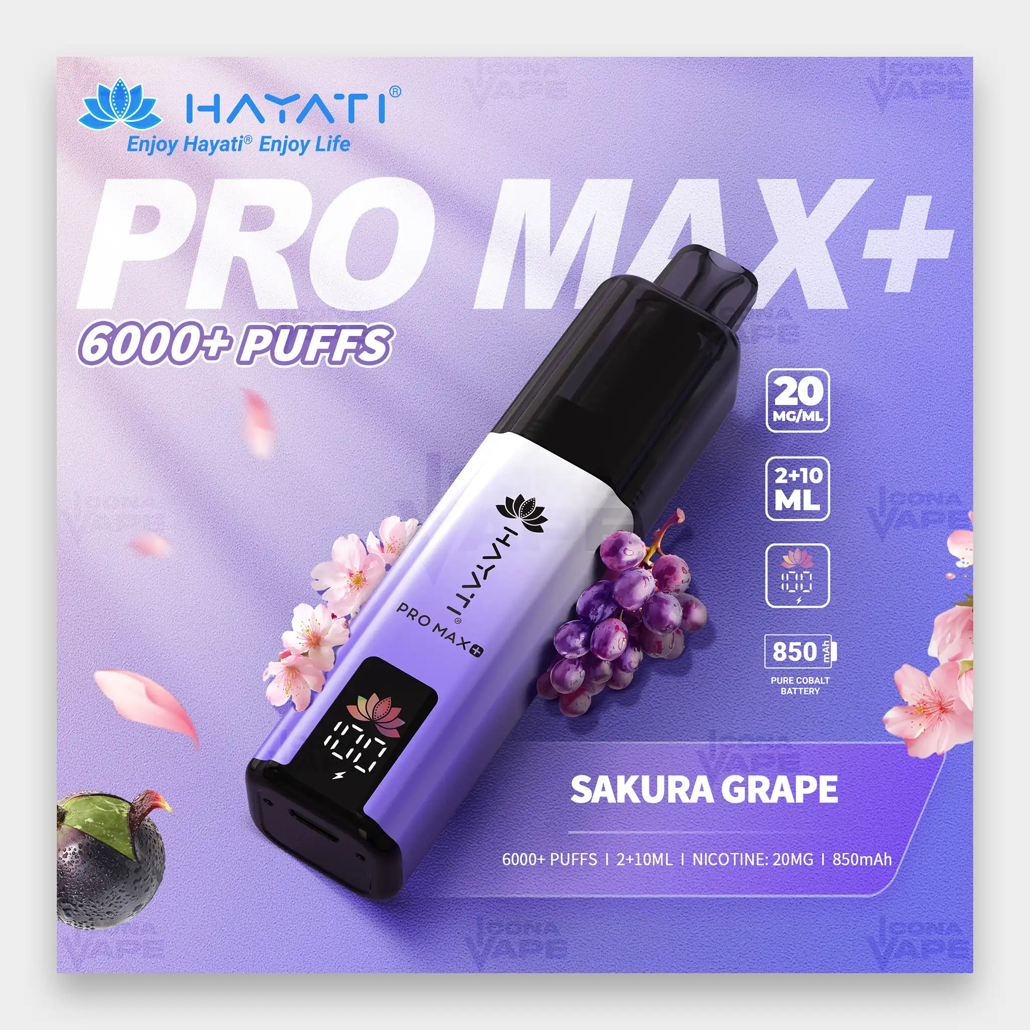 Hayati Pro Max+ 6000 Kit 6000 Puffs 20mg Sakura Grape