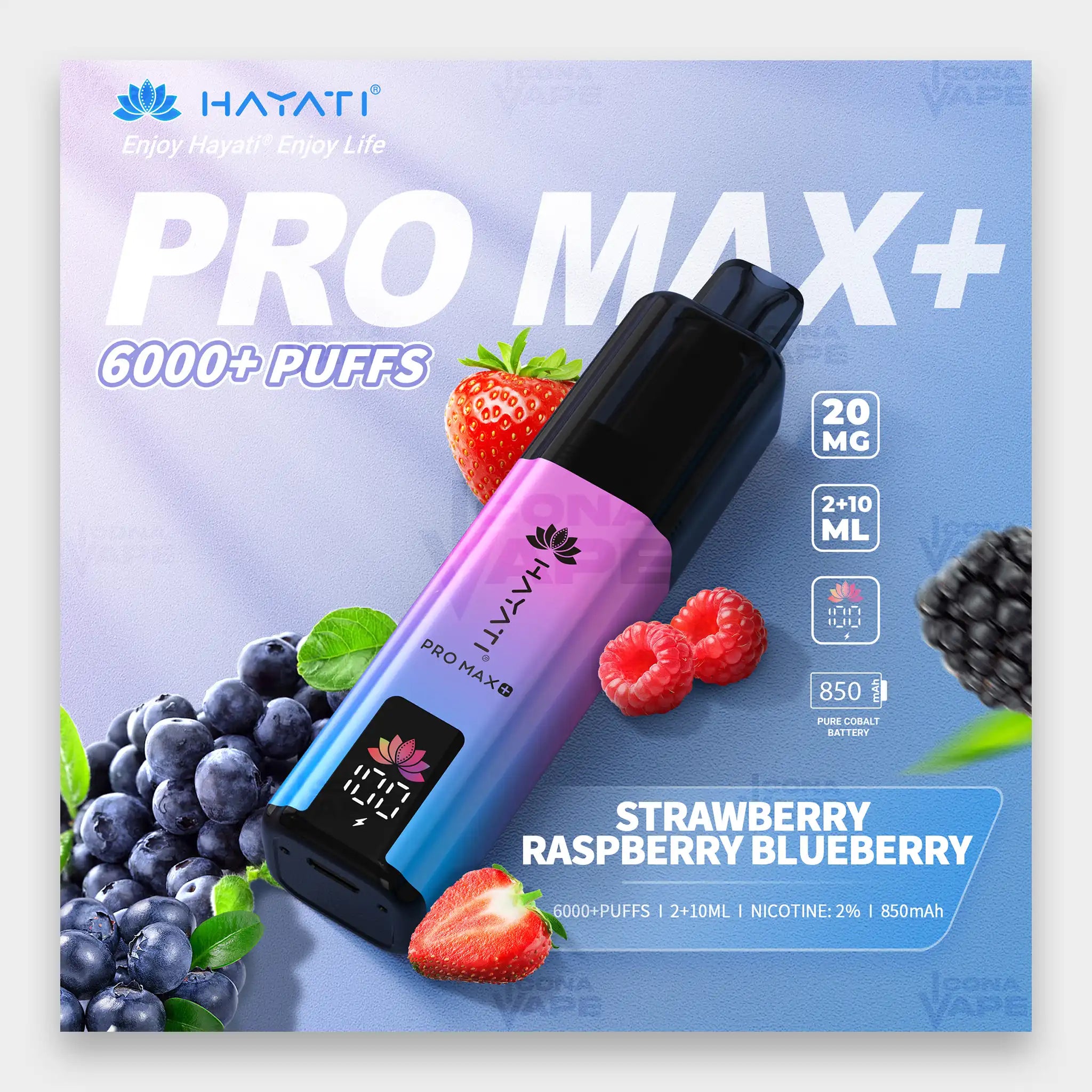 Hayati Pro Max+ 6000 Kit 6000 Puffs 20mg Strawberry Raspberry Blueberry