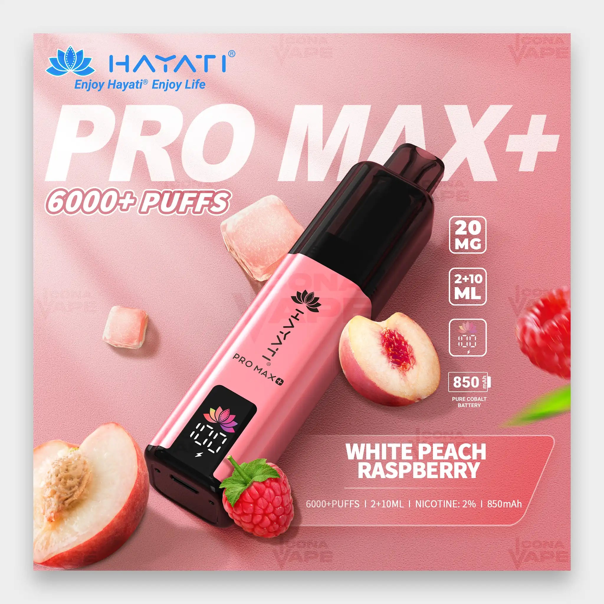 Hayati Pro Max+ 6000 Kit 6000 Puffs 20mg White Peach Raspberry
