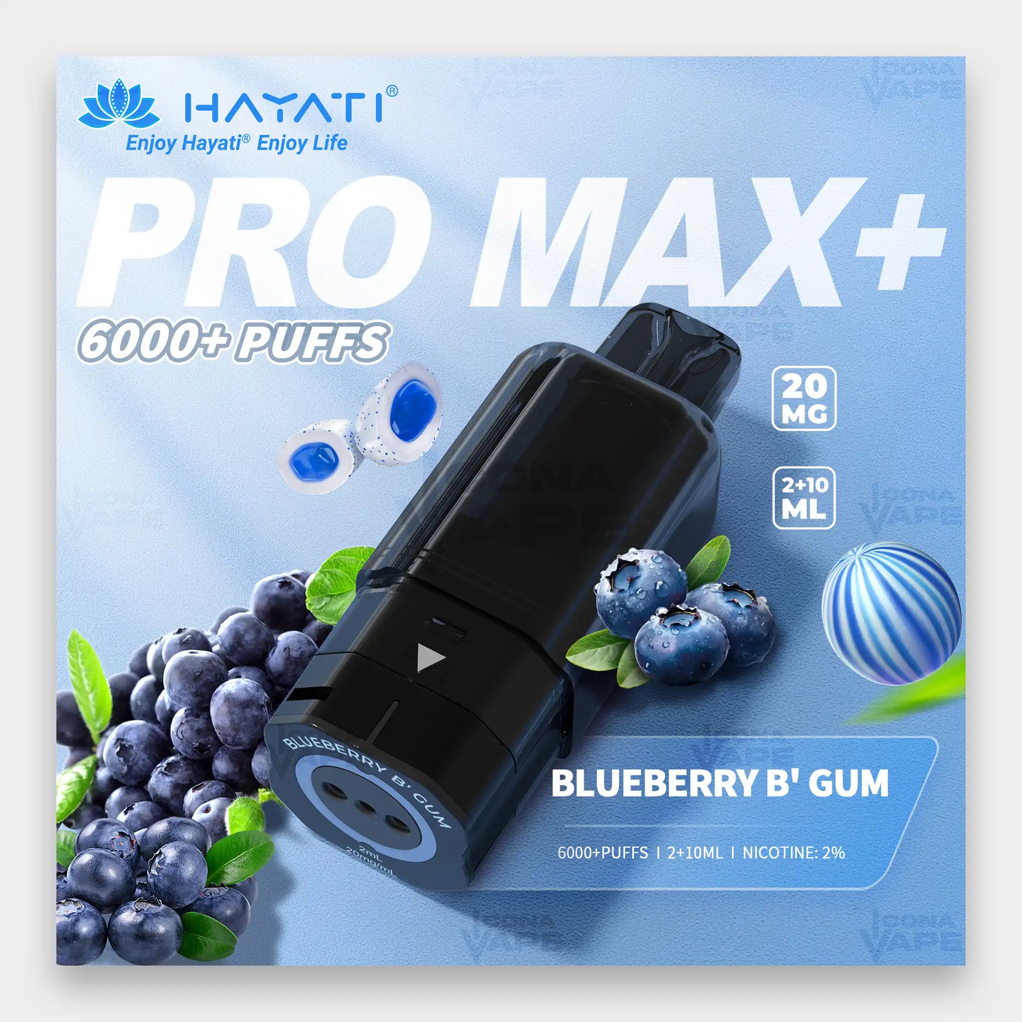 Hayati Pro Max Plus Pod 6000 Puffs 20mg Blueberry B' Gum Flavor