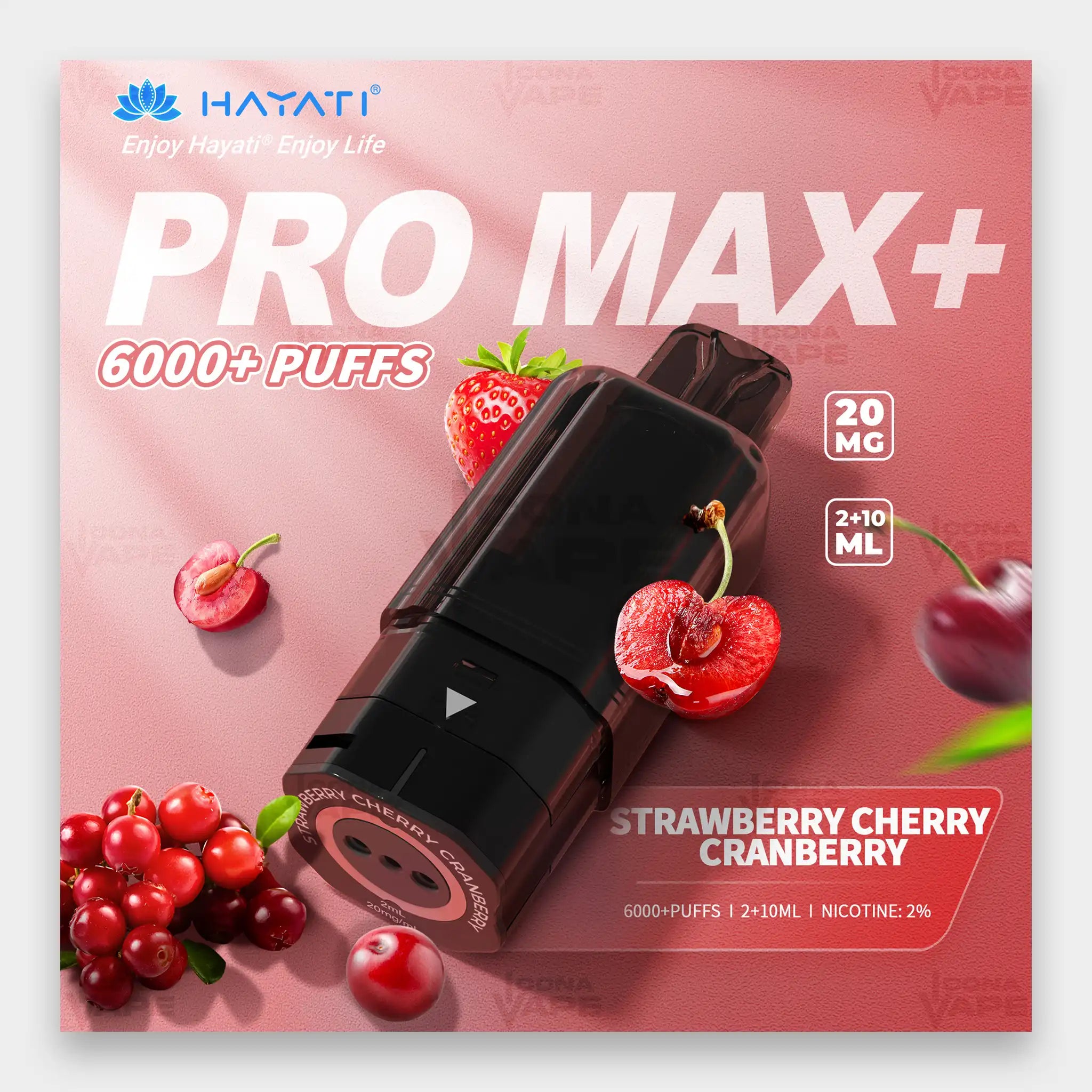 Hayati Pro Max Plus Pod 6000 Puffs 20mg Strawberry Cherry Cranberry Flavor