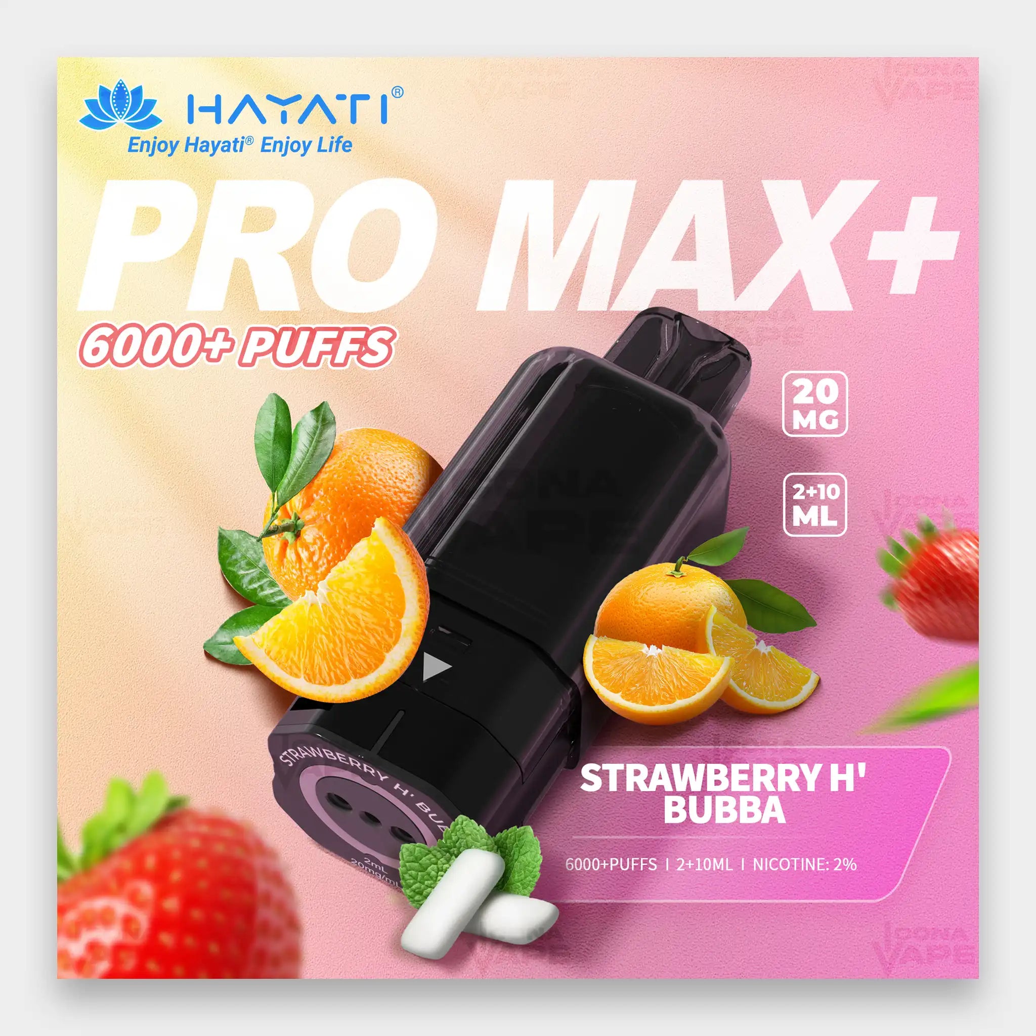 Hayati Pro Max Plus Pod 6000 Puffs 20mg Strawberry H' Bubba Flavor