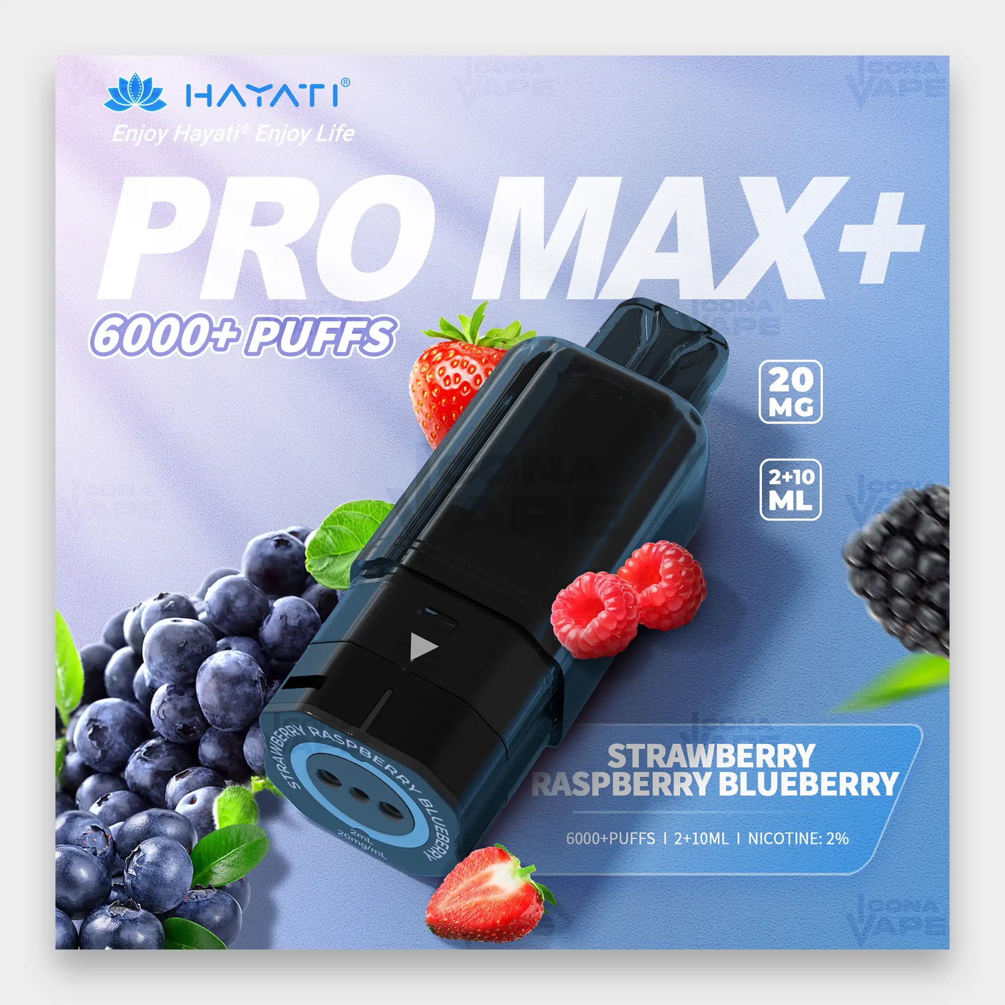 Hayati Pro Max Plus Pod 6000 Puffs 20mg Strawberry Raspberry Blueberry Flavor