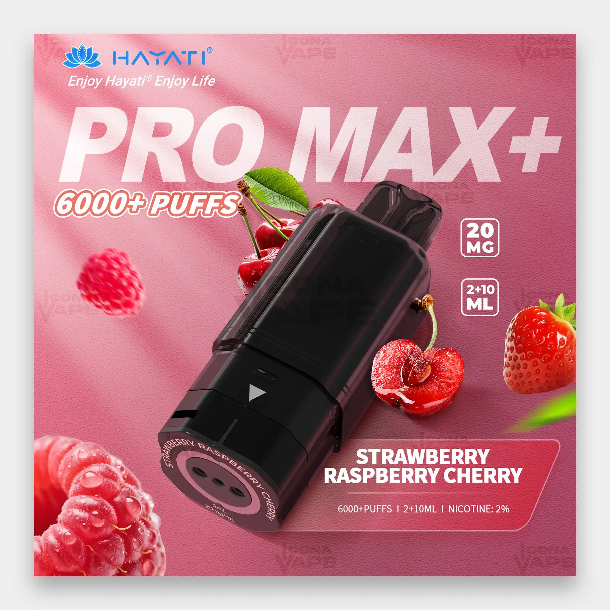 Hayati Pro Max Plus Pod 6000 Puffs 20mg Strawberry Raspberry Cherry Flavor