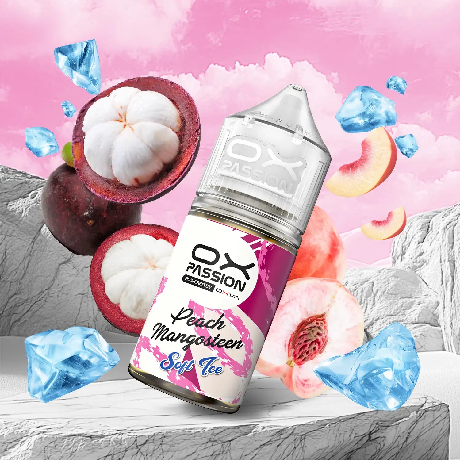 Ox Passion Soft Ice Peach Mangosteen 30ml Nicotine Salt E-Liquid, Powered by Oxva, Available in Pakistan