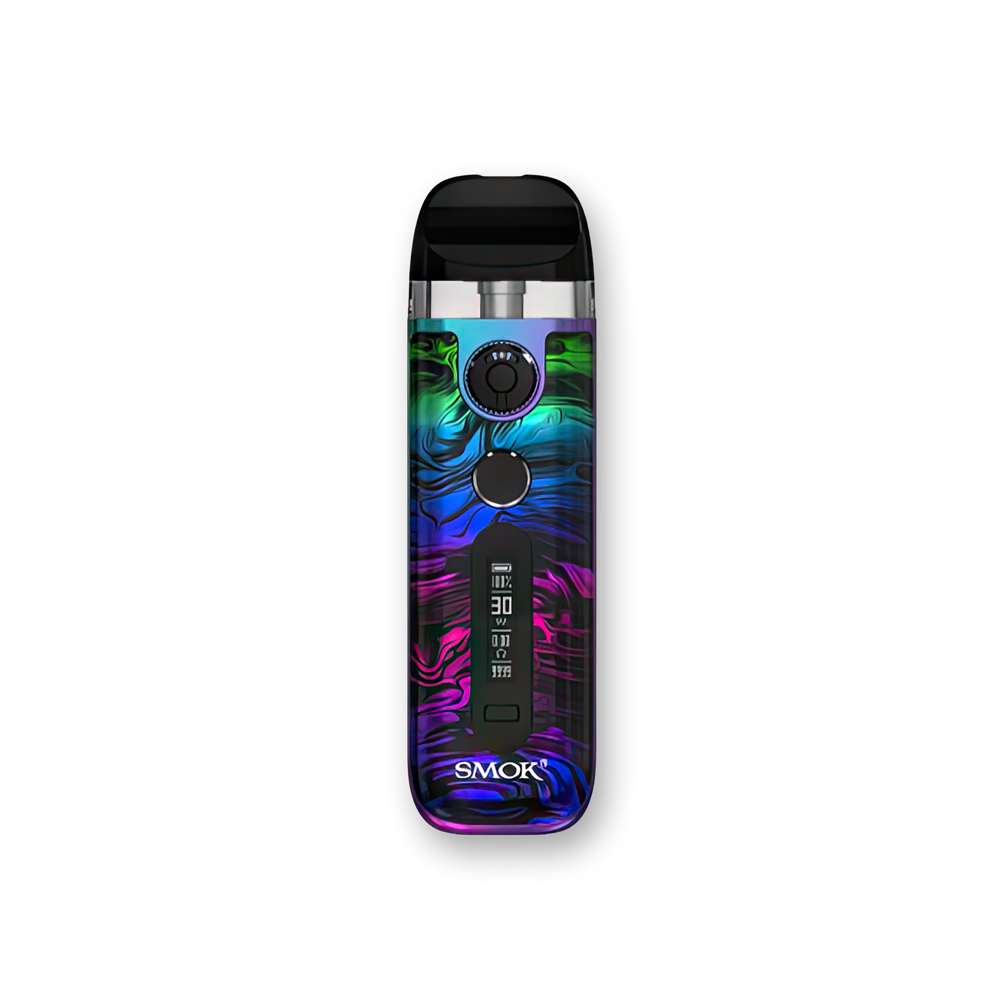 SMOK Novo 5 30W Pod System 5-30W output range Dual firing mechanism 2mL pods Integrated 0.7ohm mesh coils Dimensions: 96mm by 29mm by 18.9mm 900mAh battery capacity 1.5-4.0V voltage range 0.5-2.5ohm resistance range Zinc-Alloy chassis material Type-C Port charging Dual Activation - Draw/Button operation Novo 5 Mesh Pods Top Fill Design PCTG pod material Magnetic pod connection Integrated 0.7ohm coil Display Screen Air-Inlet Ring Novo 5 Device Type-C Cable User Manual