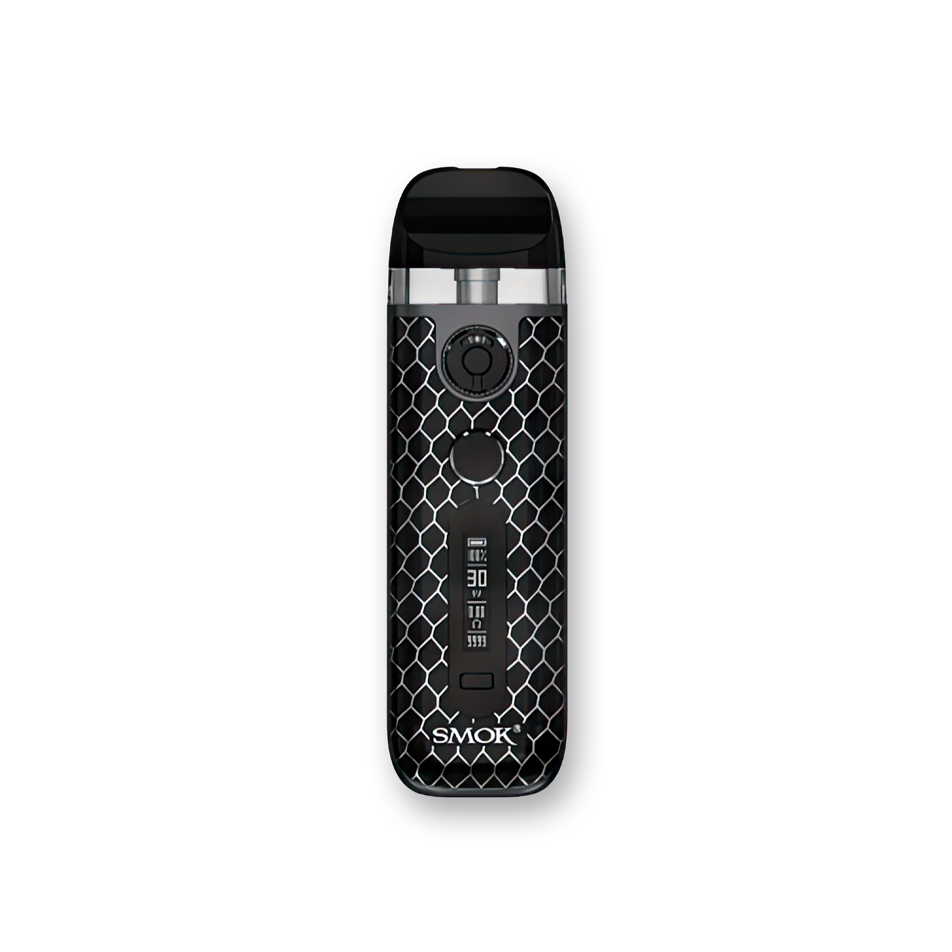 SMOK Novo 5 30W Pod System 5-30W output range Dual firing mechanism 2mL pods Integrated 0.7ohm mesh coils Dimensions: 96mm by 29mm by 18.9mm 900mAh battery capacity 1.5-4.0V voltage range 0.5-2.5ohm resistance range Zinc-Alloy chassis material Type-C Port charging Dual Activation - Draw/Button operation Novo 5 Mesh Pods Top Fill Design PCTG pod material Magnetic pod connection Integrated 0.7ohm coil Display Screen Air-Inlet Ring Novo 5 Device Type-C Cable User Manual