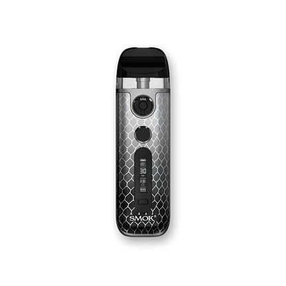SMOK Novo 5 30W Pod System 5-30W output range Dual firing mechanism 2mL pods Integrated 0.7ohm mesh coils Dimensions: 96mm by 29mm by 18.9mm 900mAh battery capacity 1.5-4.0V voltage range 0.5-2.5ohm resistance range Zinc-Alloy chassis material Type-C Port charging Dual Activation - Draw/Button operation Novo 5 Mesh Pods Top Fill Design PCTG pod material Magnetic pod connection Integrated 0.7ohm coil Display Screen Air-Inlet Ring Novo 5 Device Type-C Cable User Manual