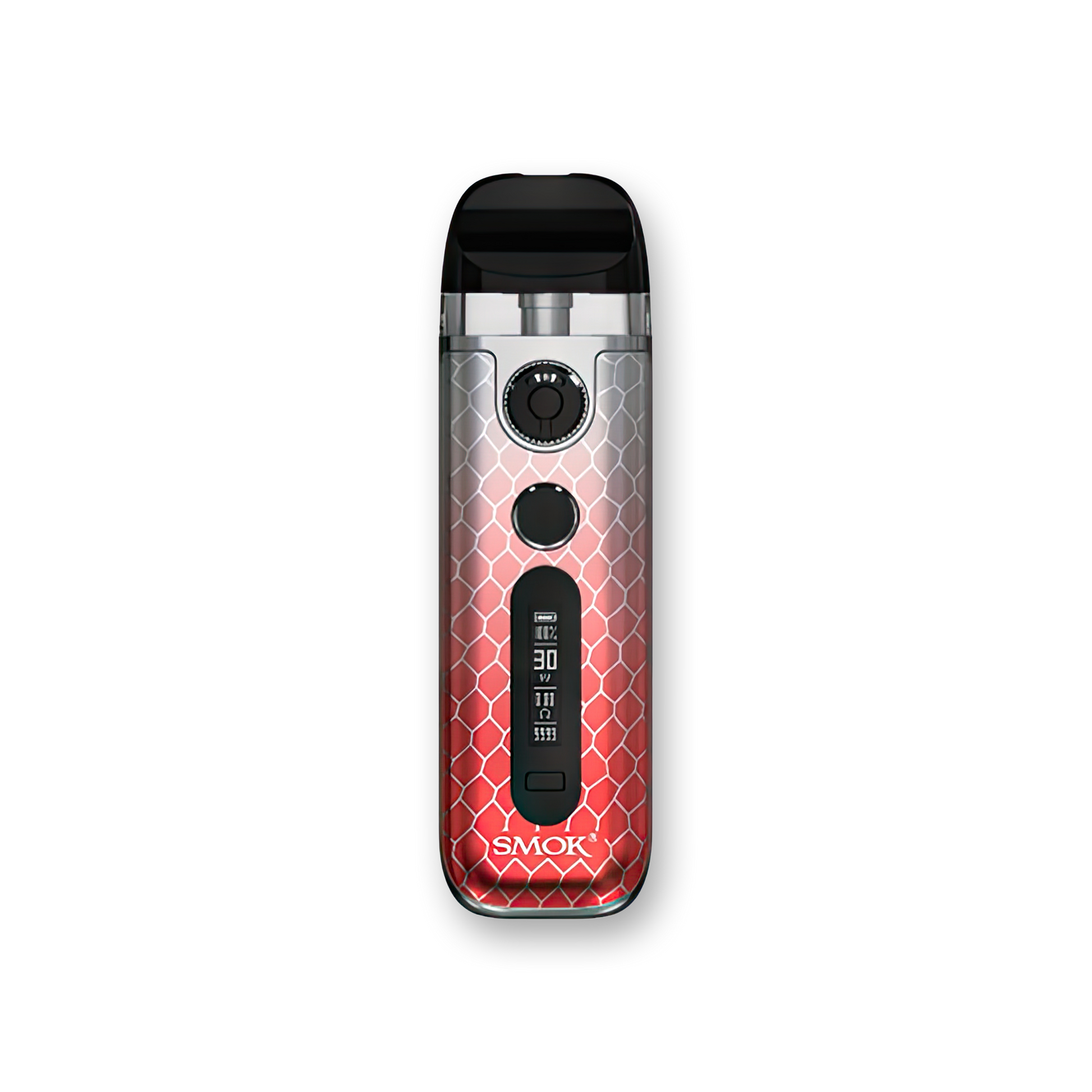 SMOK Novo 5 30W Pod System 5-30W output range Dual firing mechanism 2mL pods Integrated 0.7ohm mesh coils Dimensions: 96mm by 29mm by 18.9mm 900mAh battery capacity 1.5-4.0V voltage range 0.5-2.5ohm resistance range Zinc-Alloy chassis material Type-C Port charging Dual Activation - Draw/Button operation Novo 5 Mesh Pods Top Fill Design PCTG pod material Magnetic pod connection Integrated 0.7ohm coil Display Screen Air-Inlet Ring Novo 5 Device Type-C Cable User Manual
