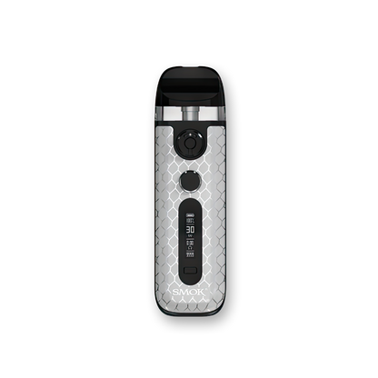 SMOK Novo 5 30W Pod System 5-30W output range Dual firing mechanism 2mL pods Integrated 0.7ohm mesh coils Dimensions: 96mm by 29mm by 18.9mm 900mAh battery capacity 1.5-4.0V voltage range 0.5-2.5ohm resistance range Zinc-Alloy chassis material Type-C Port charging Dual Activation - Draw/Button operation Novo 5 Mesh Pods Top Fill Design PCTG pod material Magnetic pod connection Integrated 0.7ohm coil Display Screen Air-Inlet Ring Novo 5 Device Type-C Cable User Manual