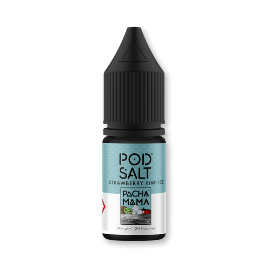 ripe strawberries, tropical kiwi, smooth icy exhale, Pacha Mama E-liquid, Incan Goddess, Mother Nature, original blend, refreshing vape, sweet fragrance, spring essence, all-day vaping delight, Pod Salt Fusions, E-liquid collaboration, leading brands, signature flavors, award-winning Nicotine Salt, delightful taste, Hit the Spot, 30ml bottle size, 50VG/50PG ratio, Made in the UK, TPD Compliant.