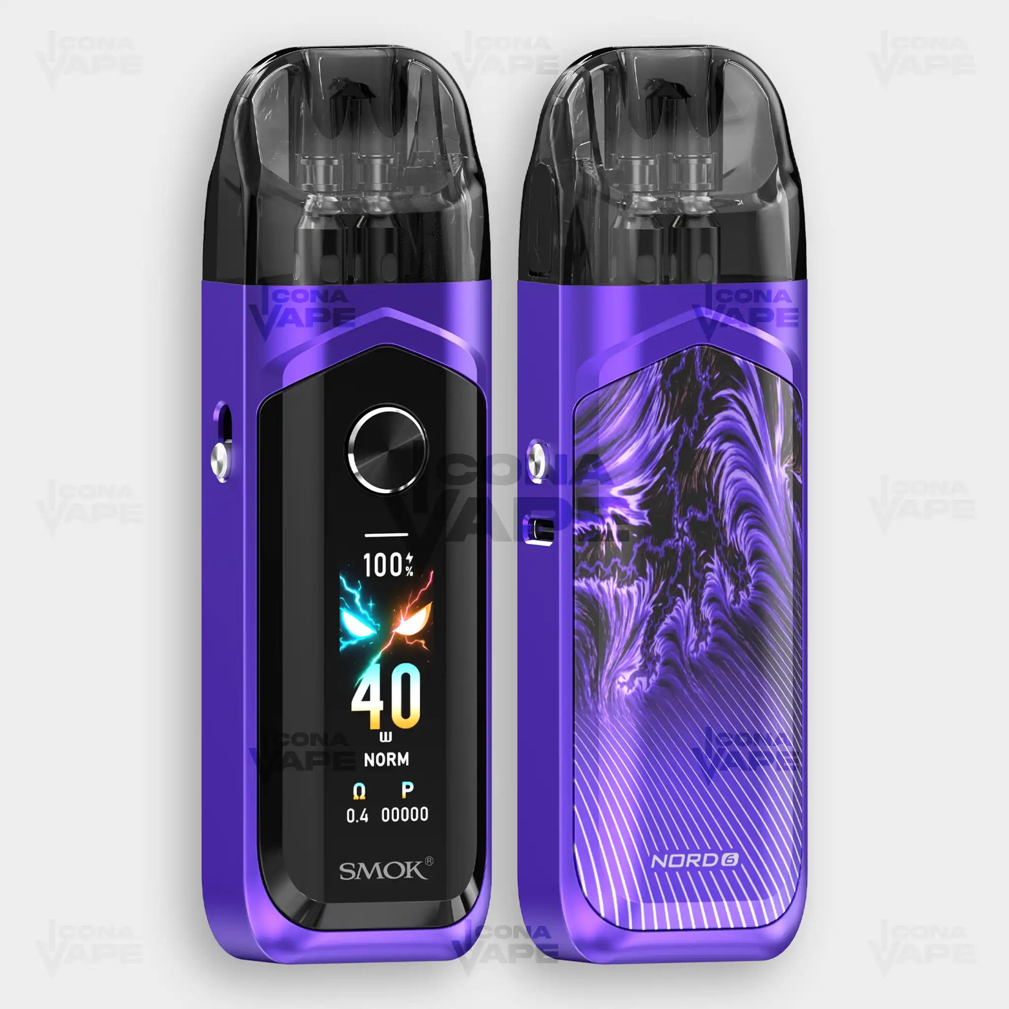 SMOK Nord 6 Pod Kit Purple 80W -- Dual Pod System Front and Back -- Buy Authentic in Pakistan -- ICONA VAPE