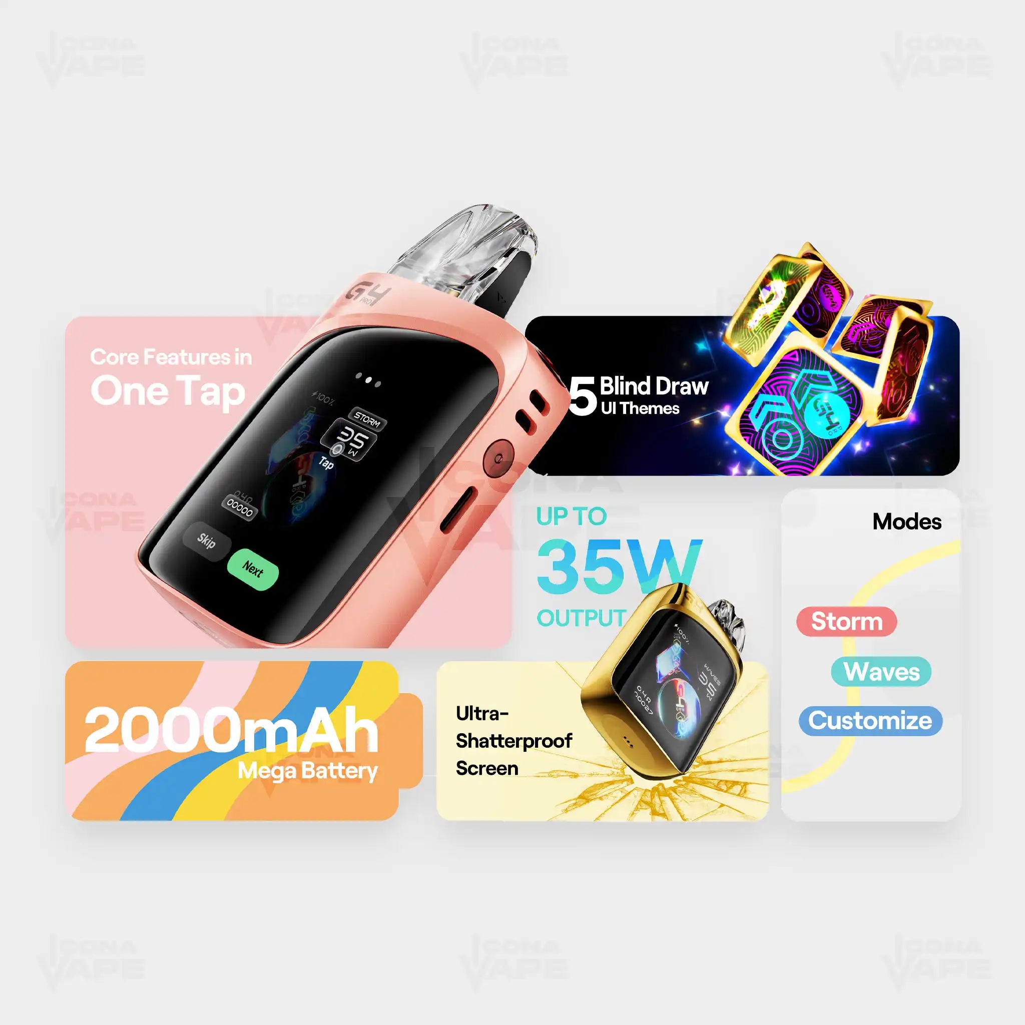 Uwell Caliburn G4 Pro Koko Pod Vape Device Crystal White with touchscreen and pod Pakistan