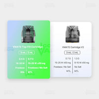 Voopoo Vmate Top Fill Cartridge vs Vmate Cartridge V2 Comparison Chart